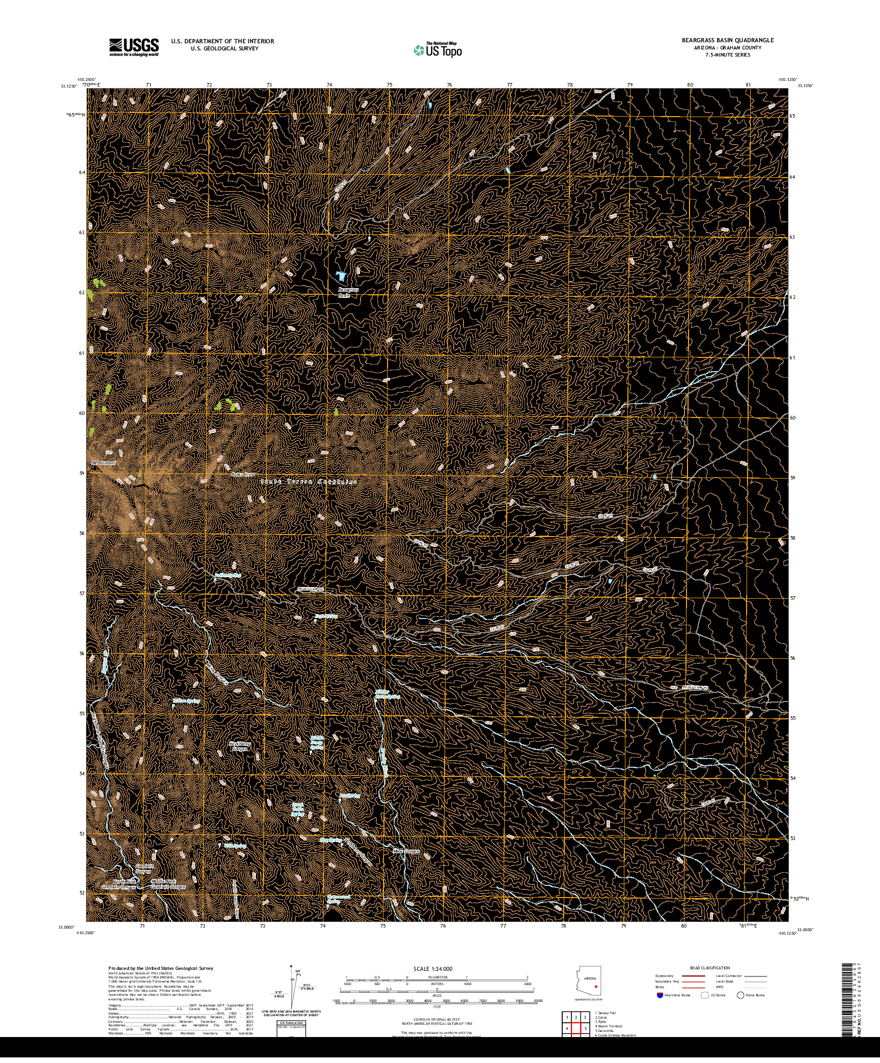 US TOPO 7.5-MINUTE MAP FOR BEARGRASS BASIN, AZ