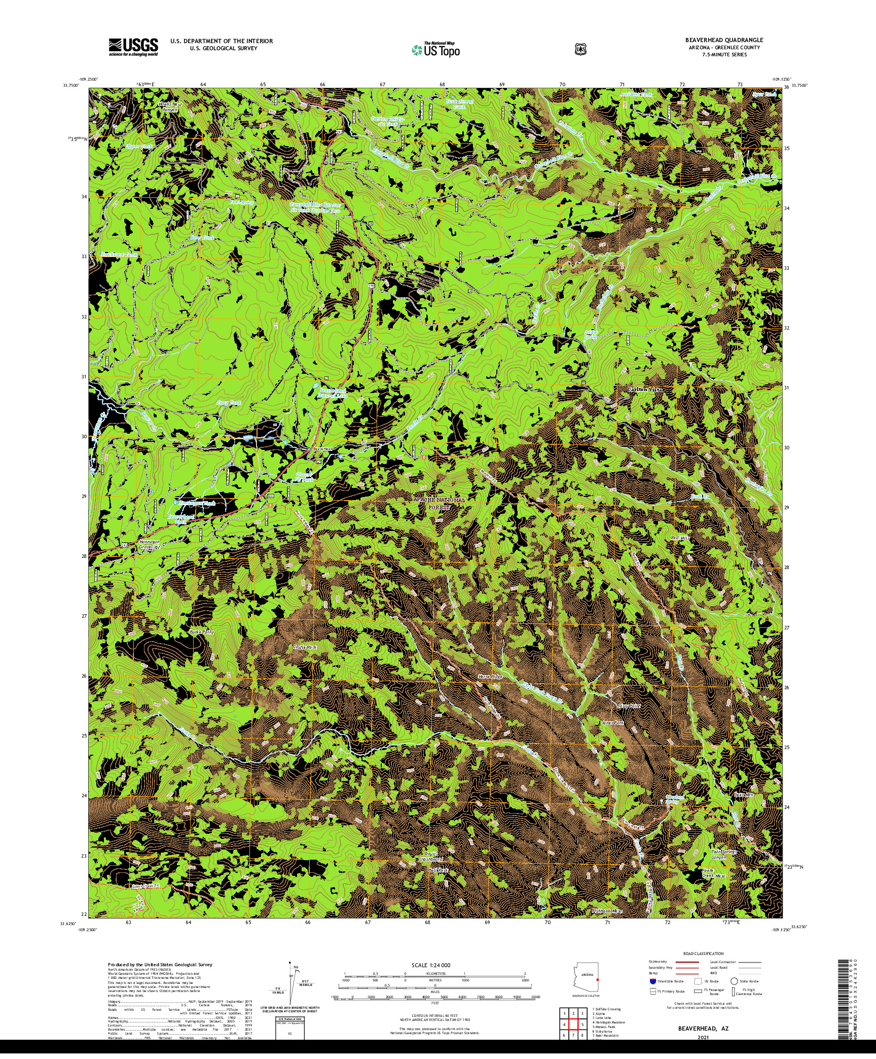 US TOPO 7.5-MINUTE MAP FOR BEAVERHEAD, AZ