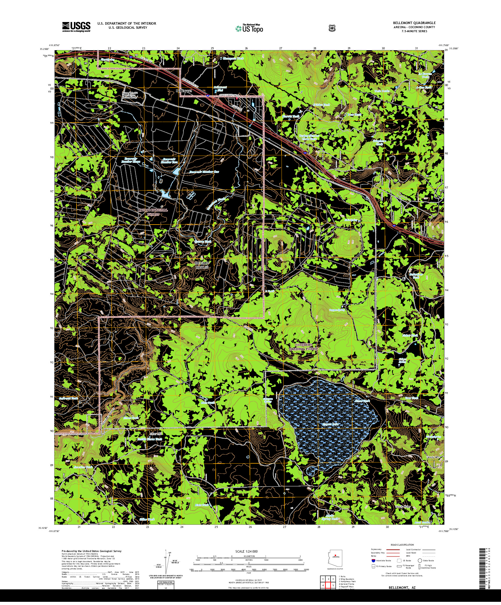 US TOPO 7.5-MINUTE MAP FOR BELLEMONT, AZ