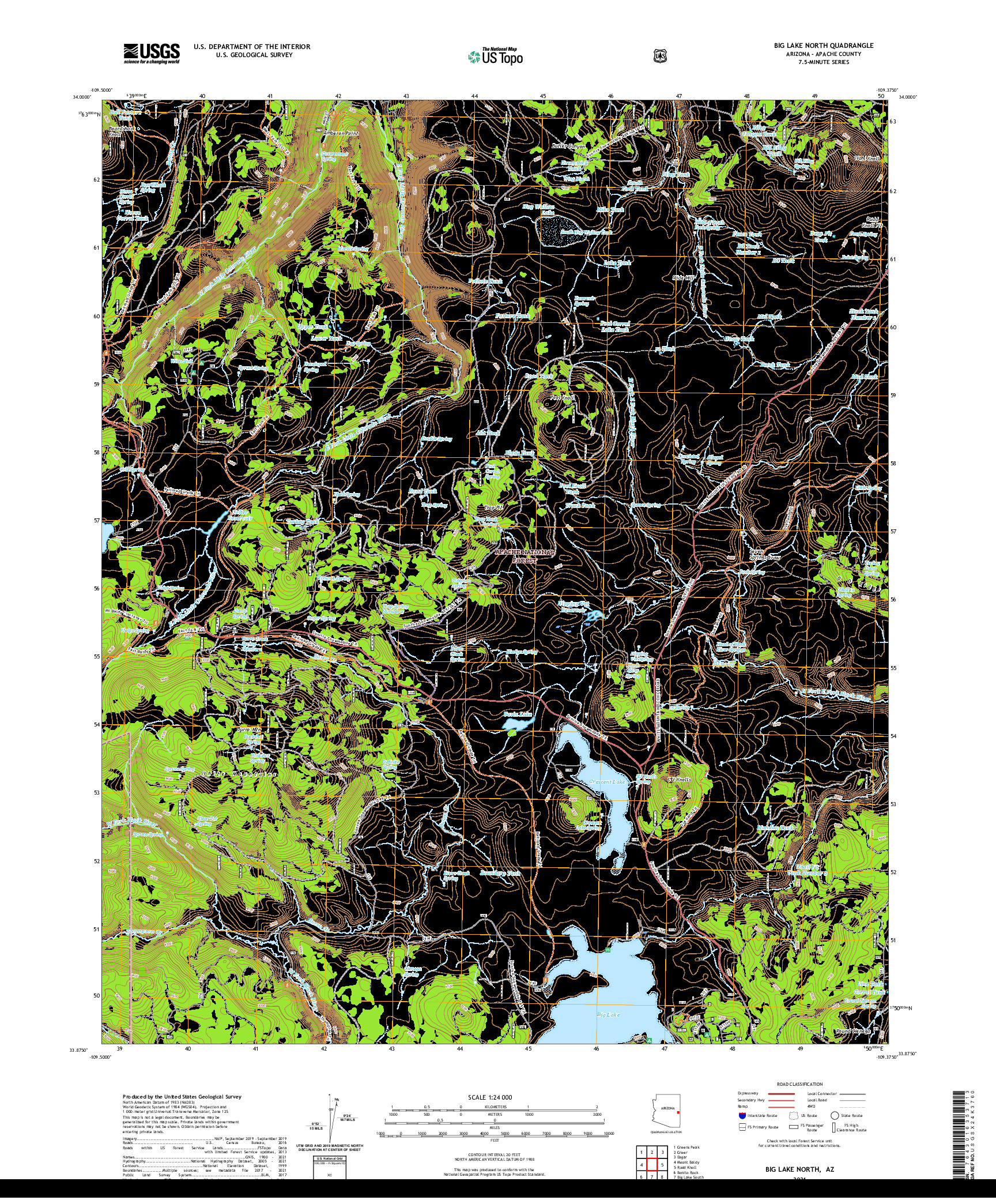 US TOPO 7.5-MINUTE MAP FOR BIG LAKE NORTH, AZ