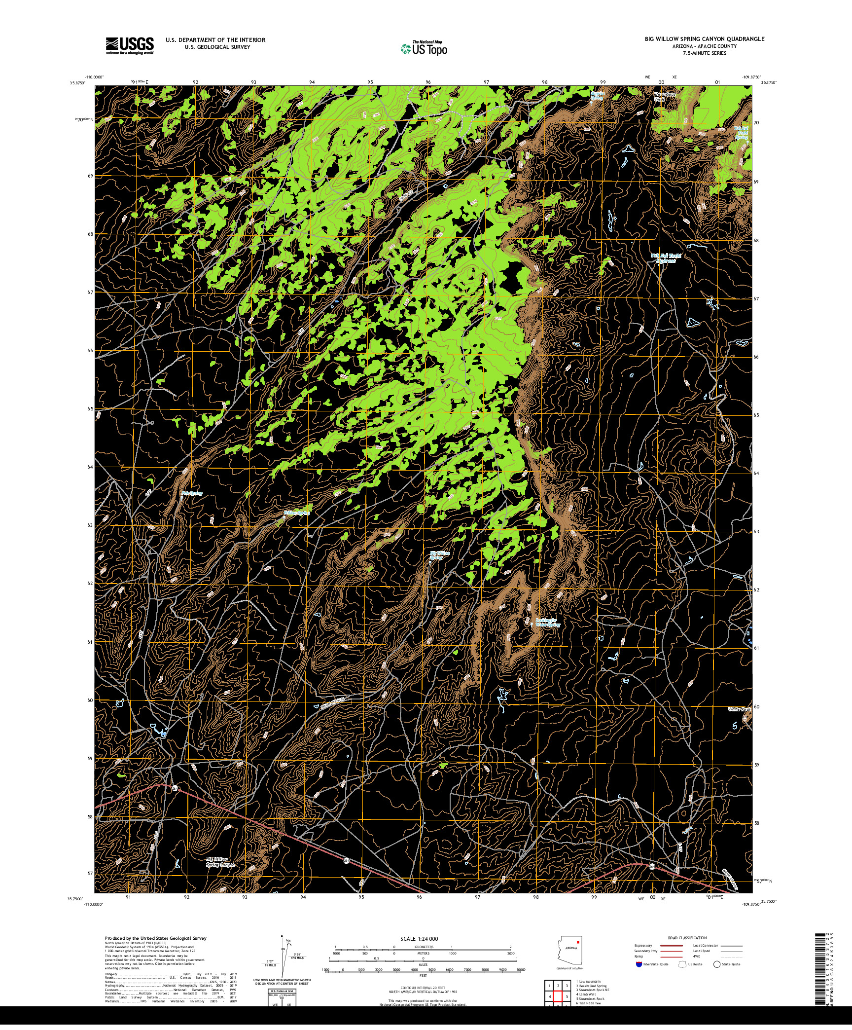 US TOPO 7.5-MINUTE MAP FOR BIG WILLOW SPRING CANYON, AZ