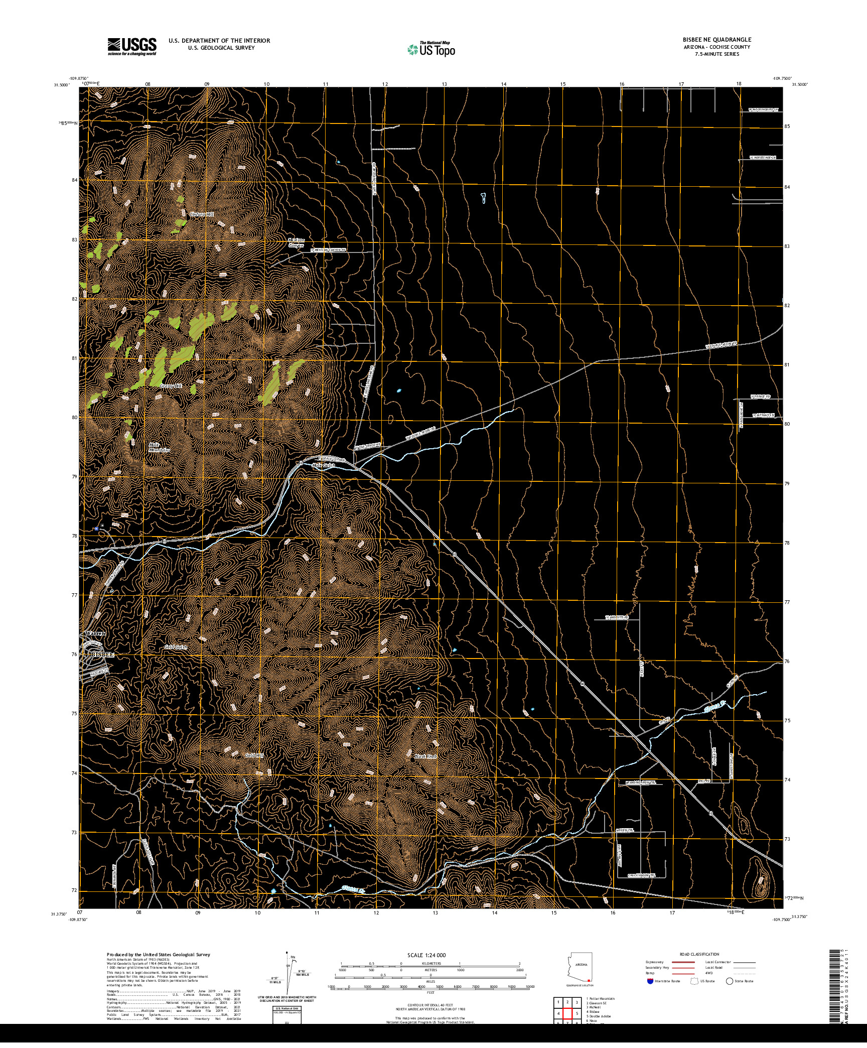 USGS US TOPO 7.5-MINUTE MAP FOR BISBEE NE, AZ 2021