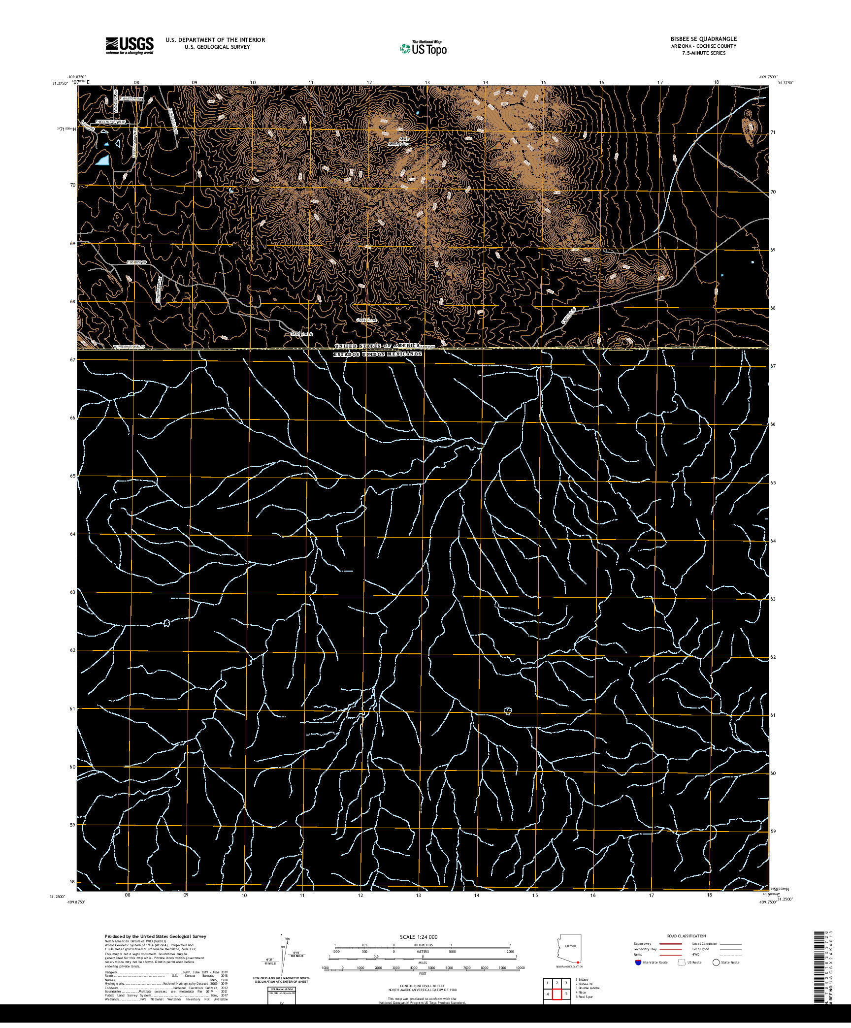 USGS US TOPO 7.5-MINUTE MAP FOR BISBEE SE, AZ,SON 2021