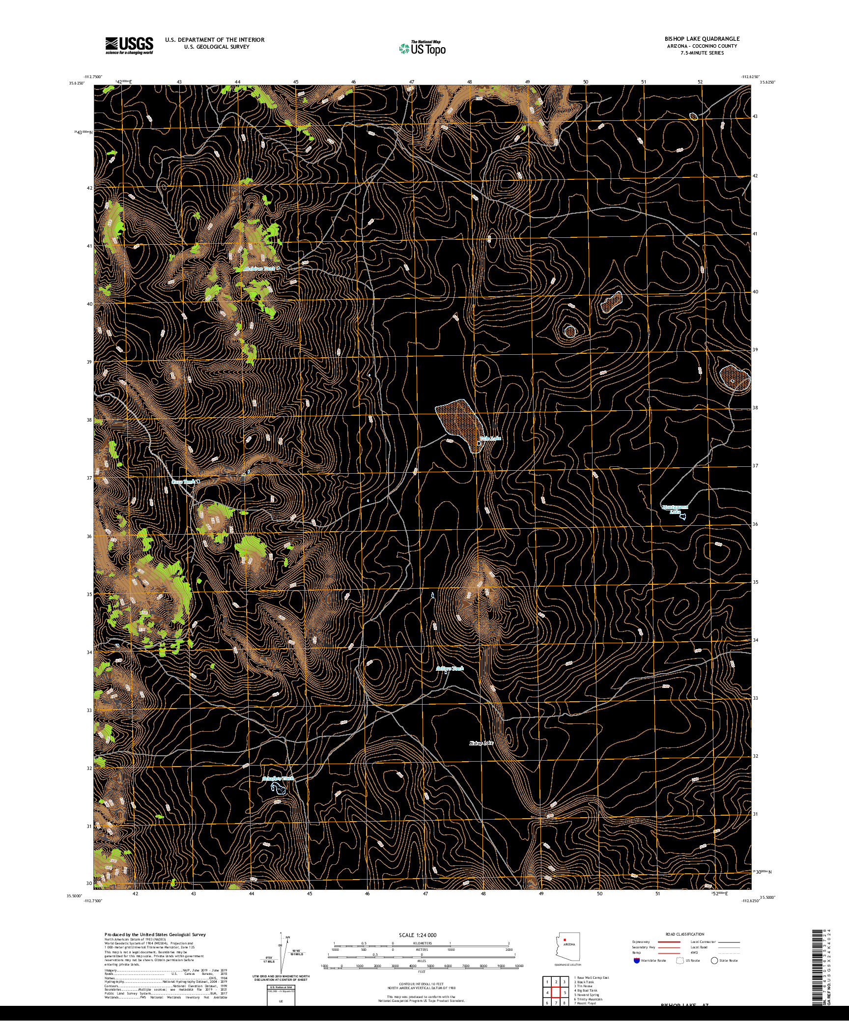 US TOPO 7.5-MINUTE MAP FOR BISHOP LAKE, AZ