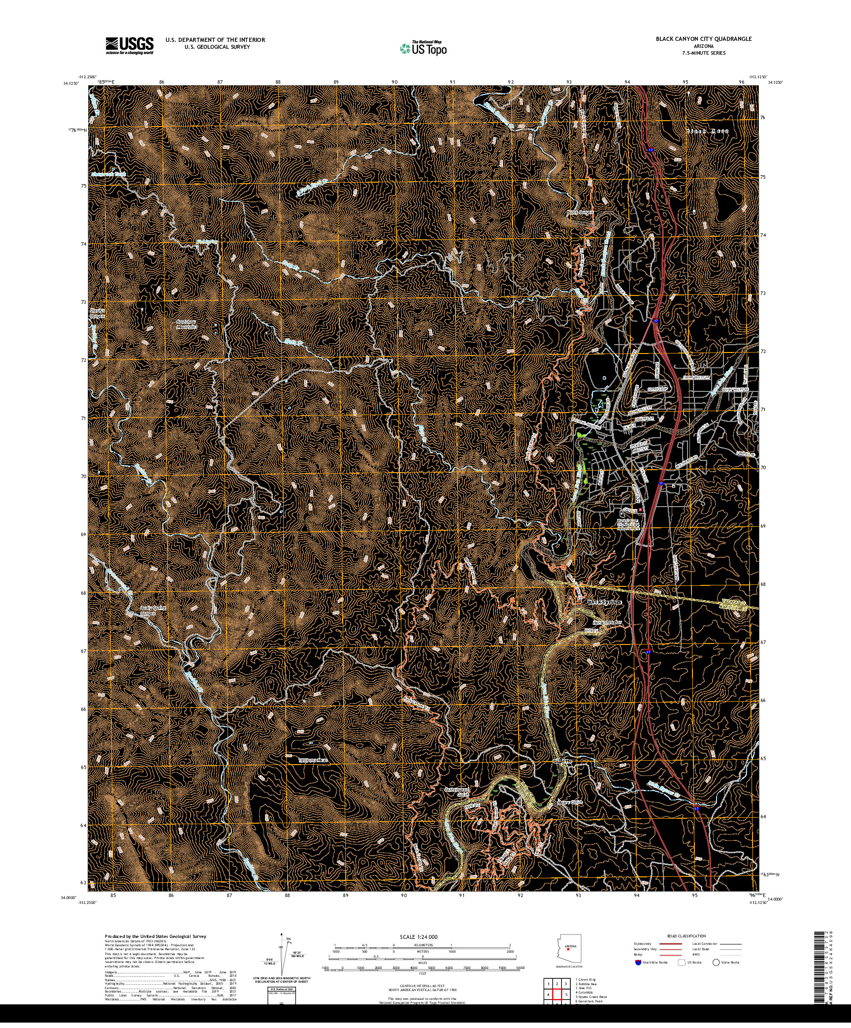 US TOPO 7.5-MINUTE MAP FOR BLACK CANYON CITY, AZ