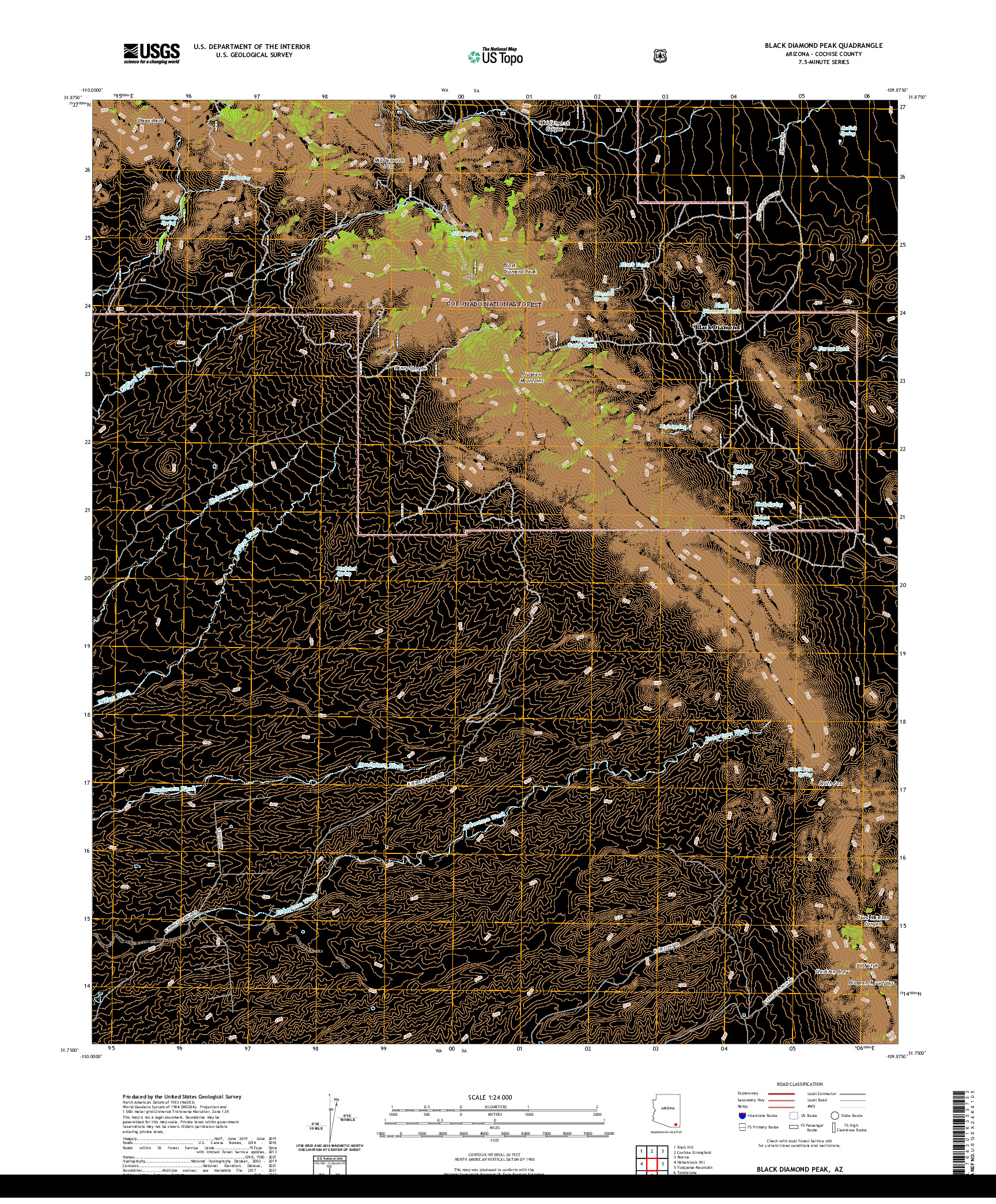 USGS US TOPO 7.5-MINUTE MAP FOR BLACK DIAMOND PEAK, AZ 2021
