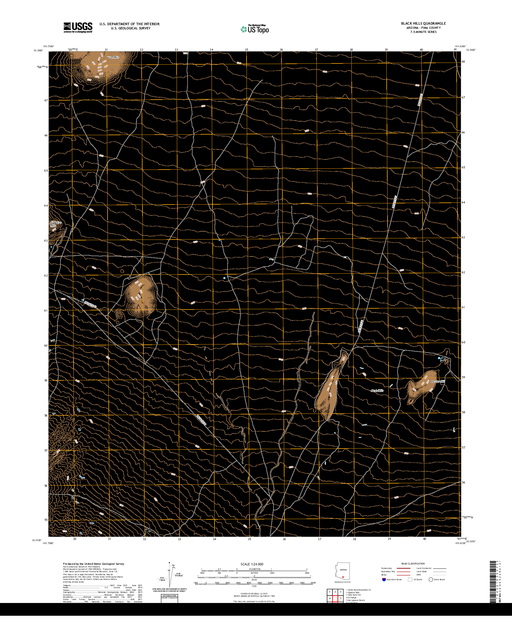 US TOPO 7.5-MINUTE MAP FOR BLACK HILLS, AZ