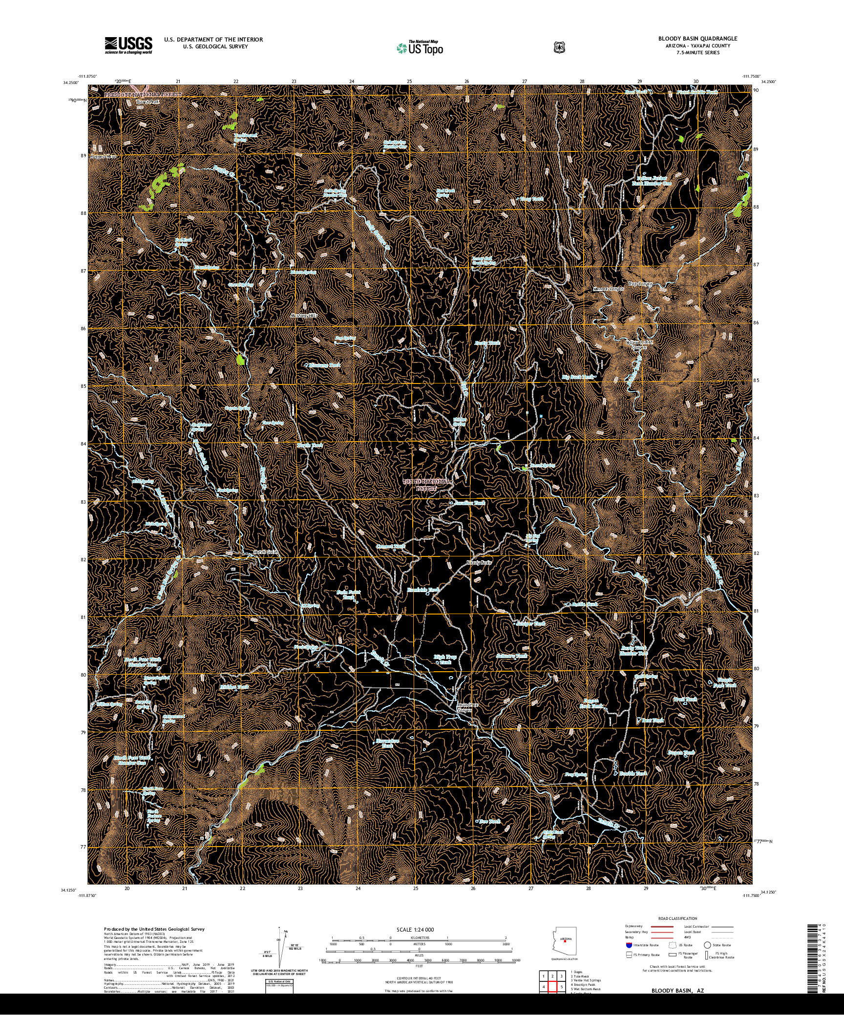 US TOPO 7.5-MINUTE MAP FOR BLOODY BASIN, AZ