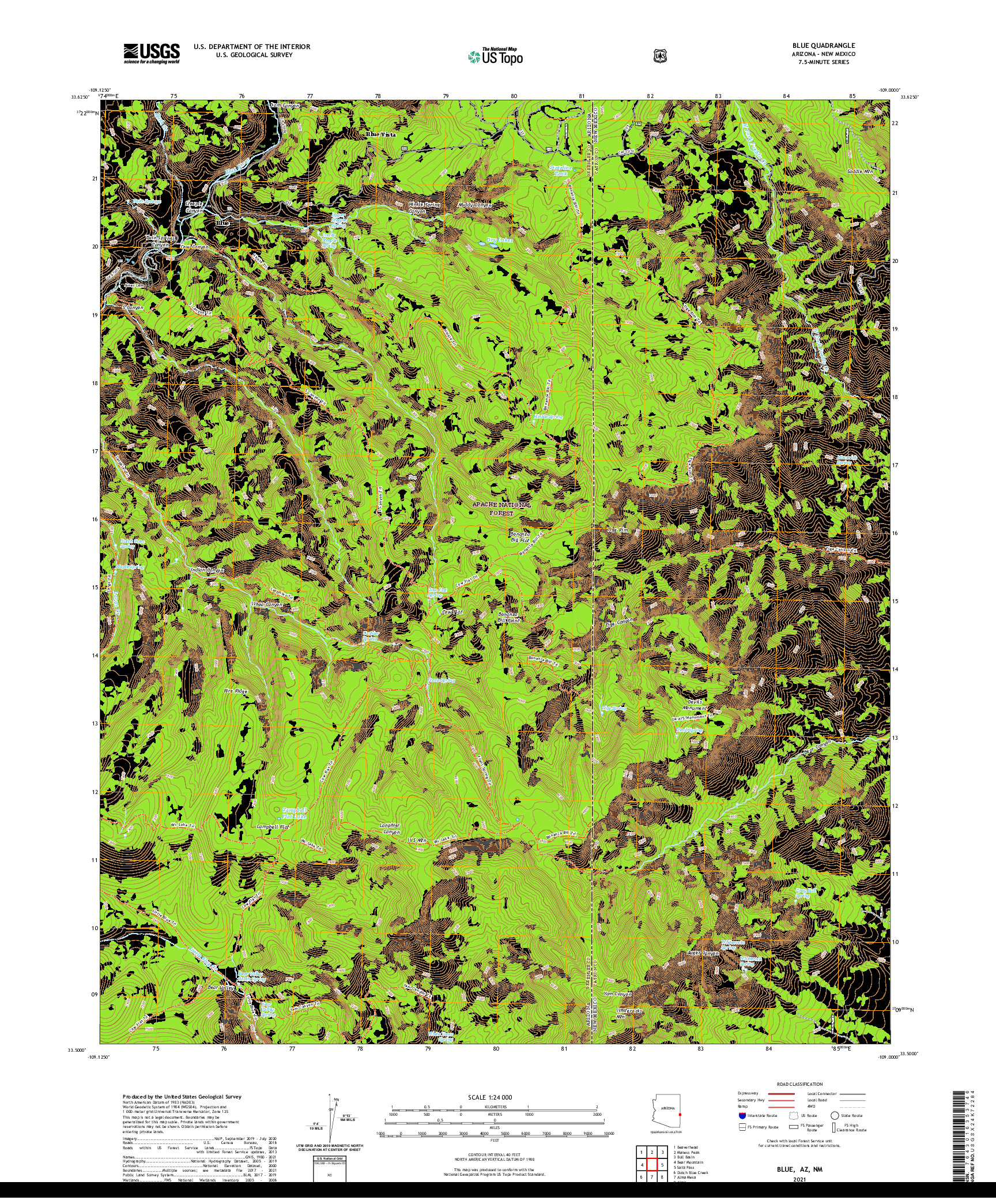 US TOPO 7.5-MINUTE MAP FOR BLUE, AZ,NM