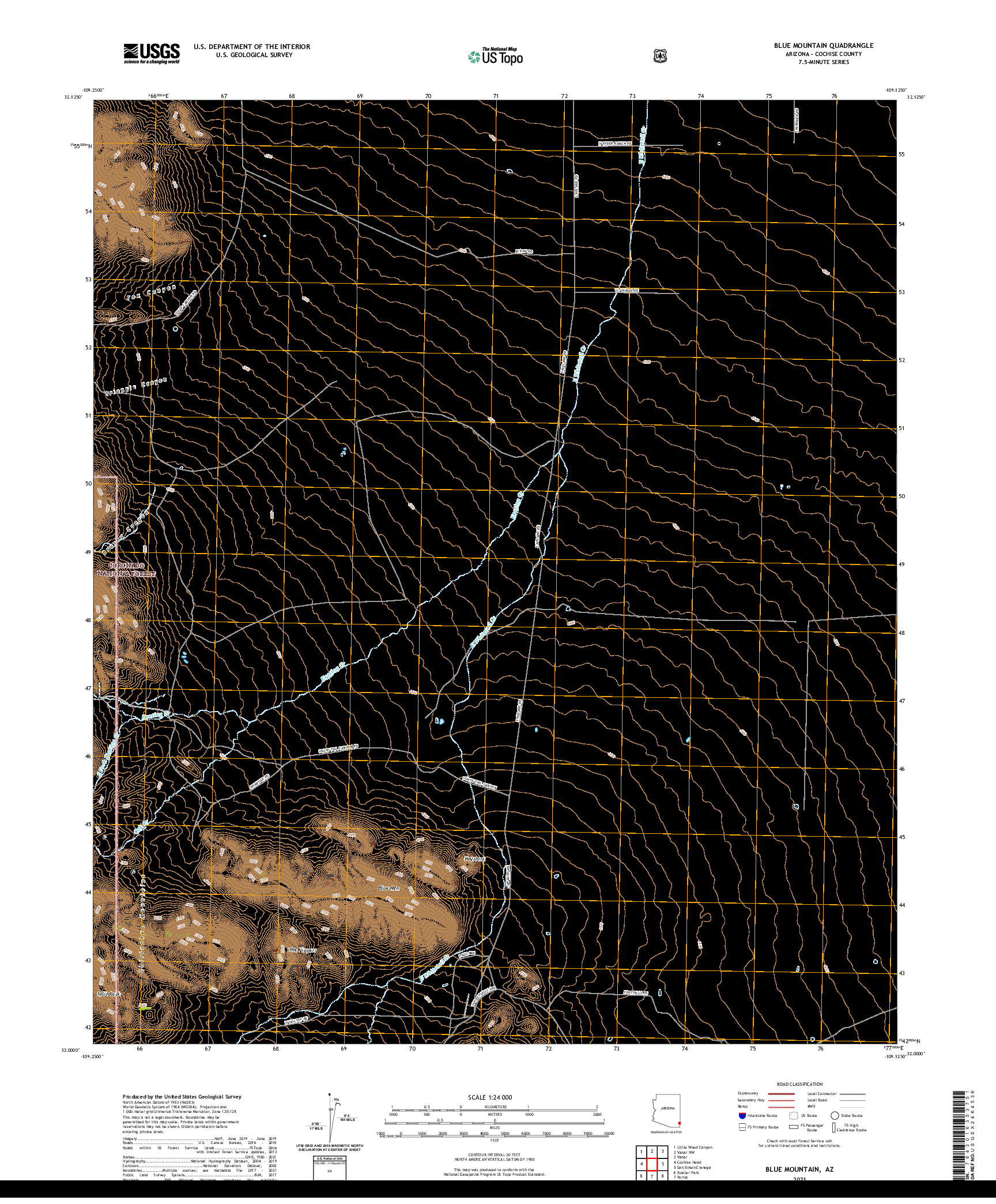 US TOPO 7.5-MINUTE MAP FOR BLUE MOUNTAIN, AZ