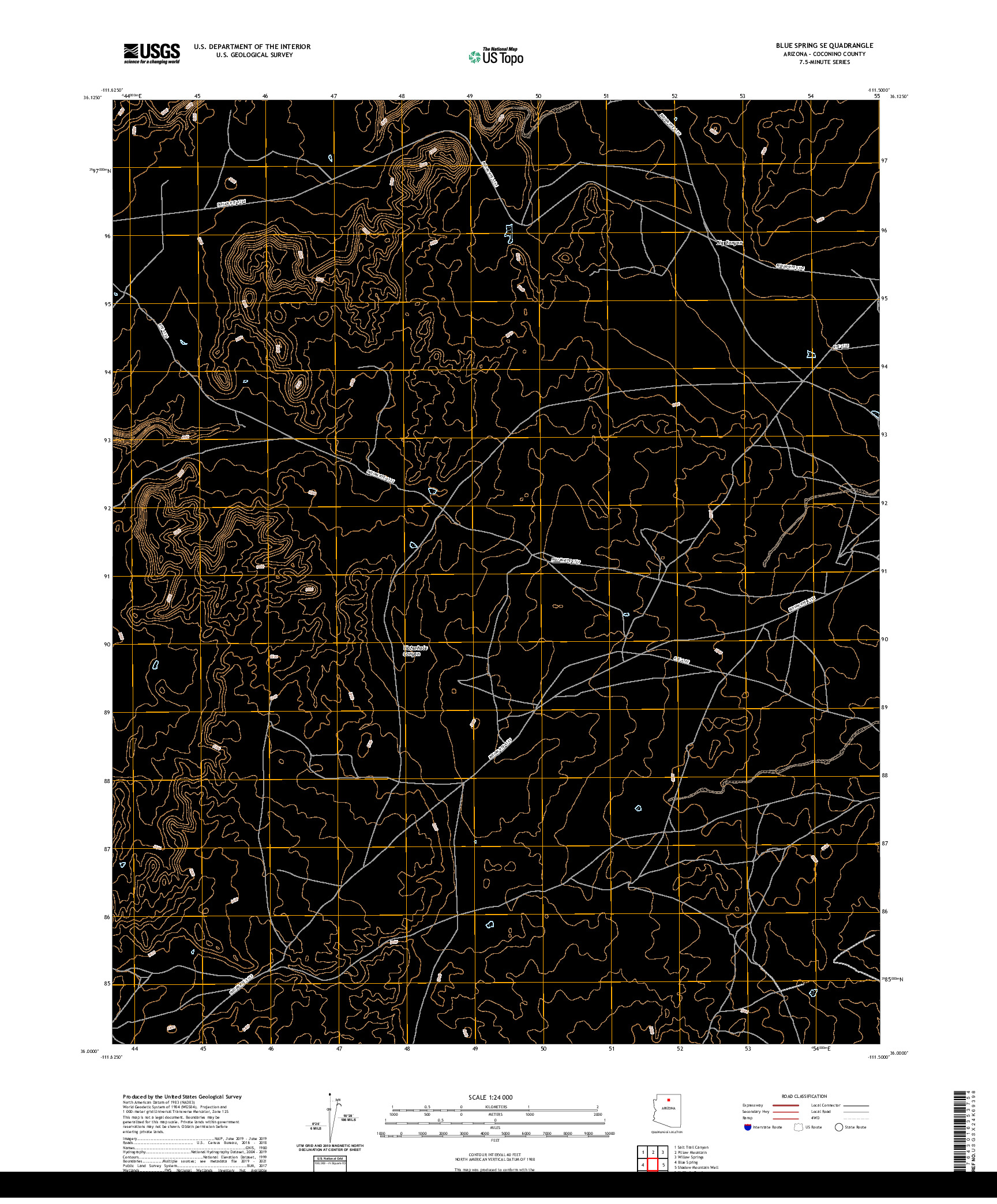 US TOPO 7.5-MINUTE MAP FOR BLUE SPRING SE, AZ