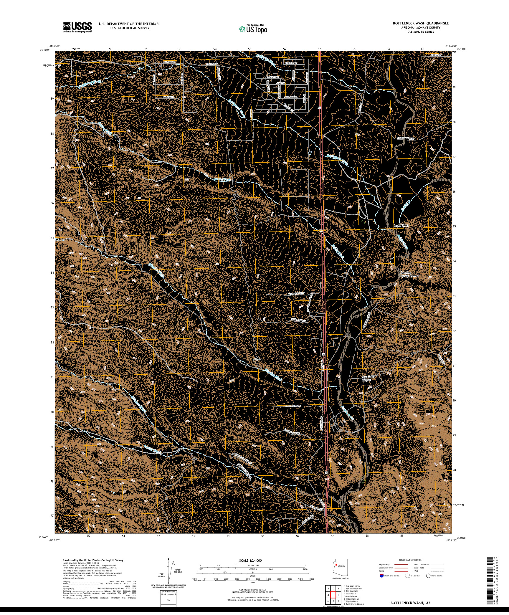 US TOPO 7.5-MINUTE MAP FOR BOTTLENECK WASH, AZ