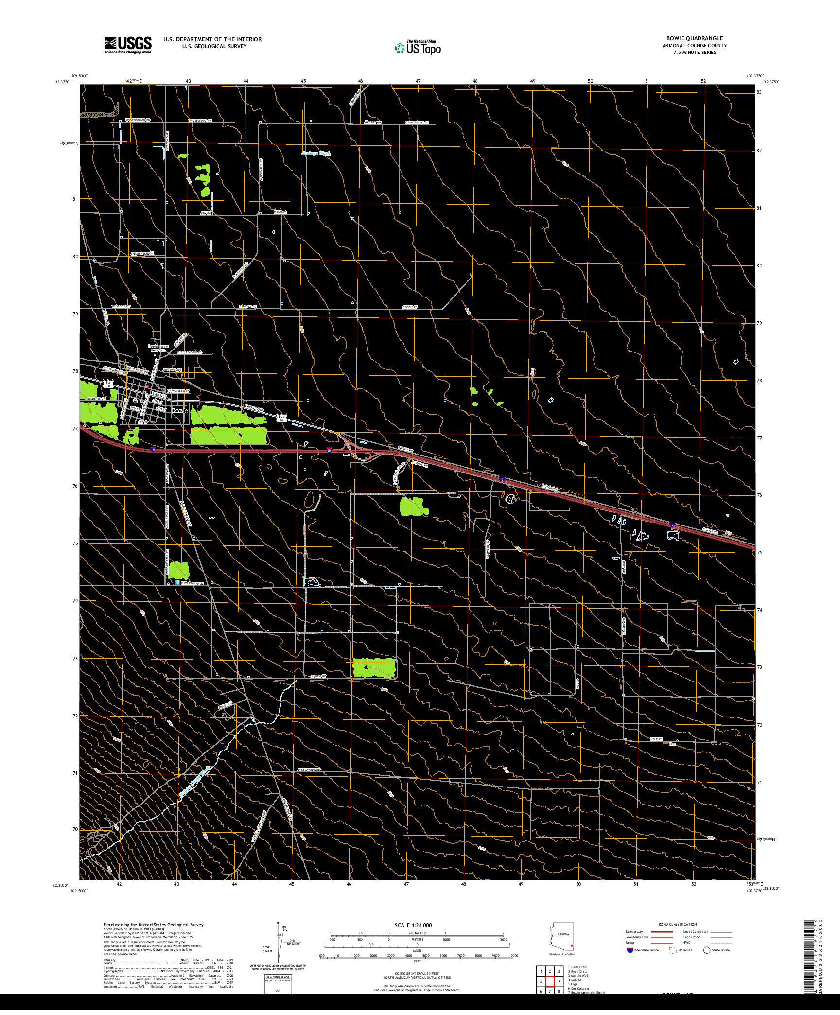 US TOPO 7.5-MINUTE MAP FOR BOWIE, AZ