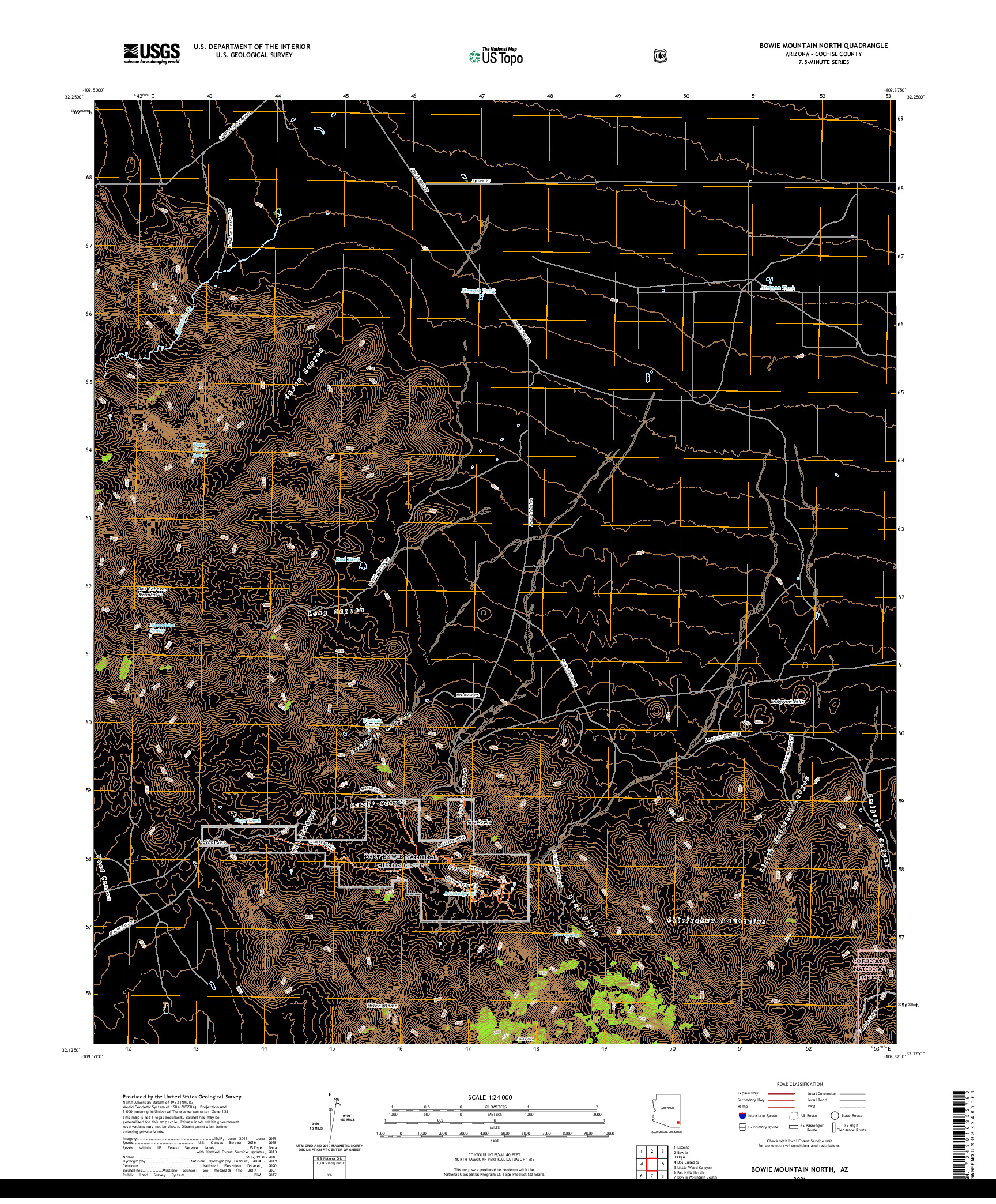 US TOPO 7.5-MINUTE MAP FOR BOWIE MOUNTAIN NORTH, AZ