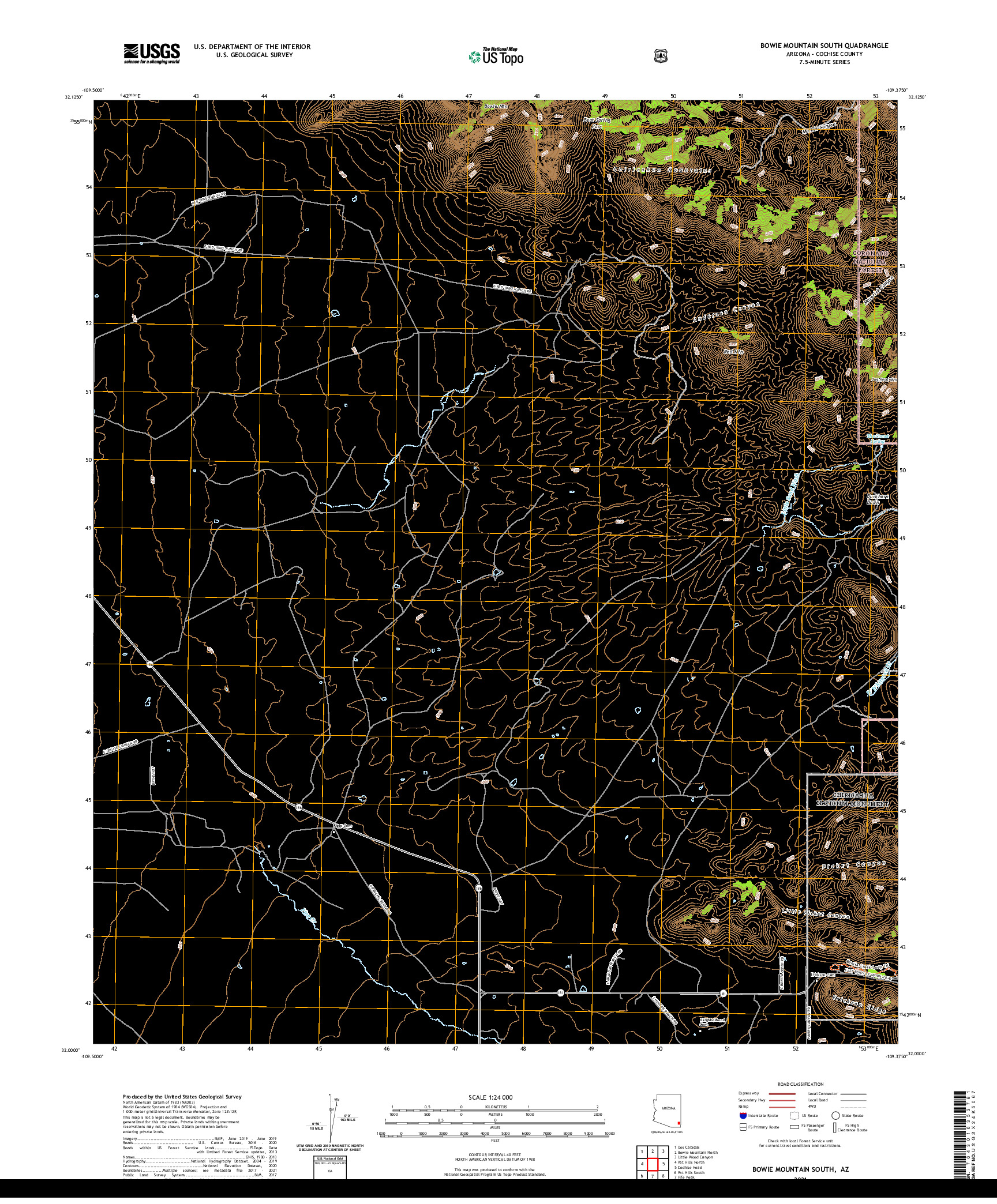 US TOPO 7.5-MINUTE MAP FOR BOWIE MOUNTAIN SOUTH, AZ