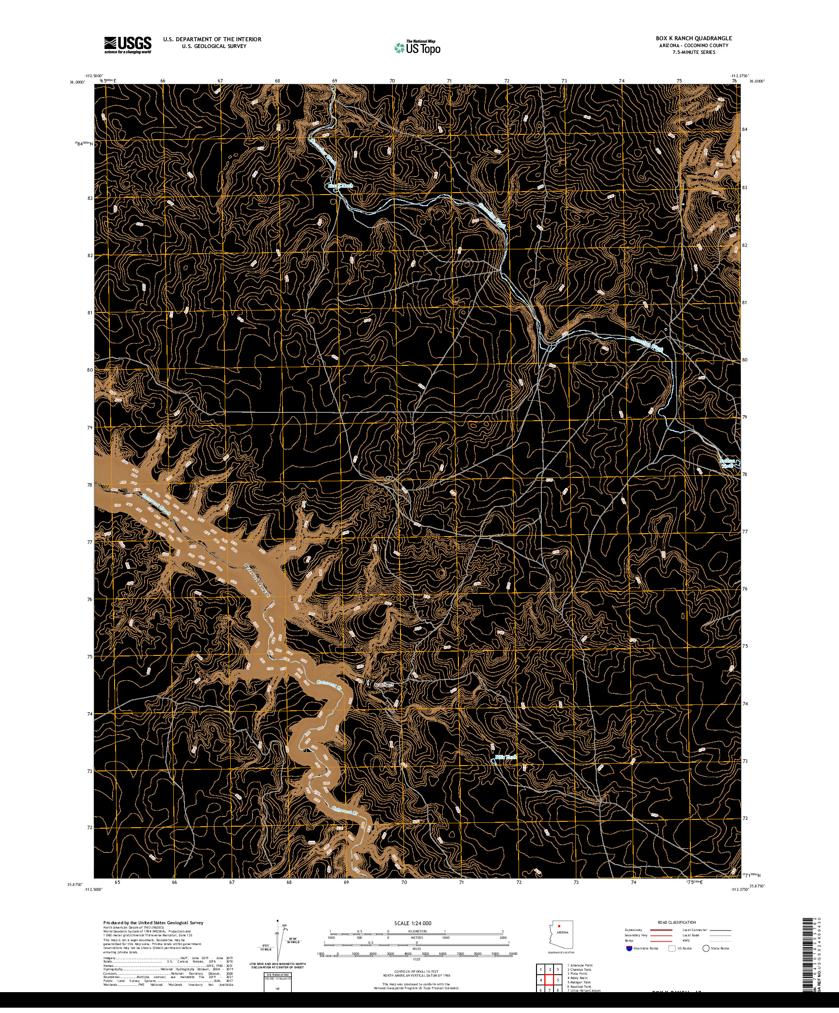 US TOPO 7.5-MINUTE MAP FOR BOX K RANCH, AZ