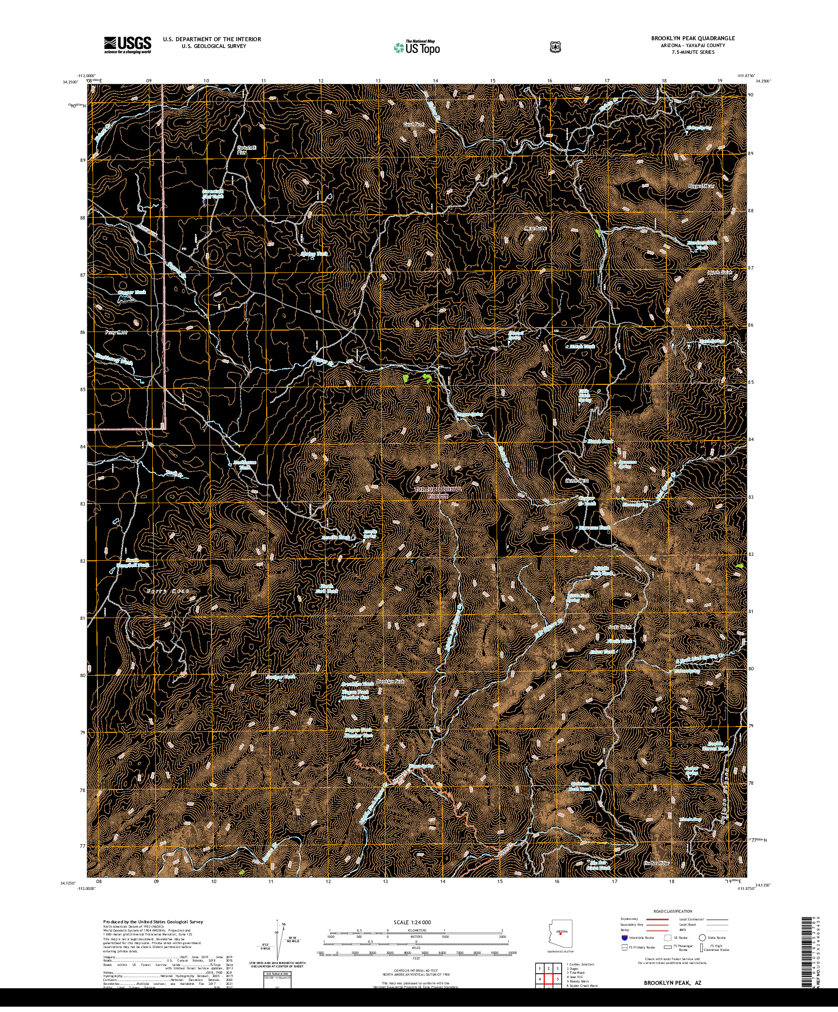 US TOPO 7.5-MINUTE MAP FOR BROOKLYN PEAK, AZ