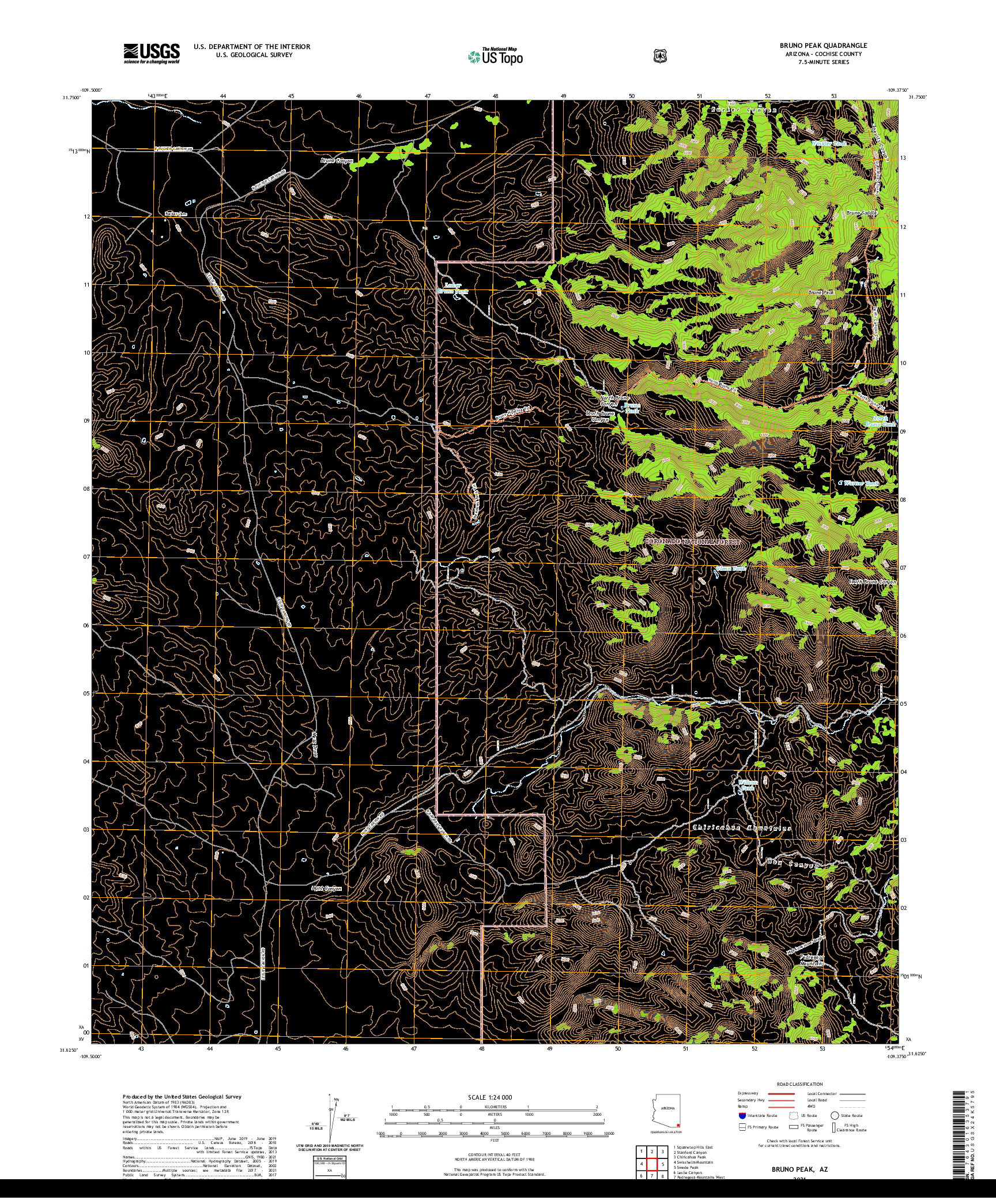 USGS US TOPO 7.5-MINUTE MAP FOR BRUNO PEAK, AZ 2021