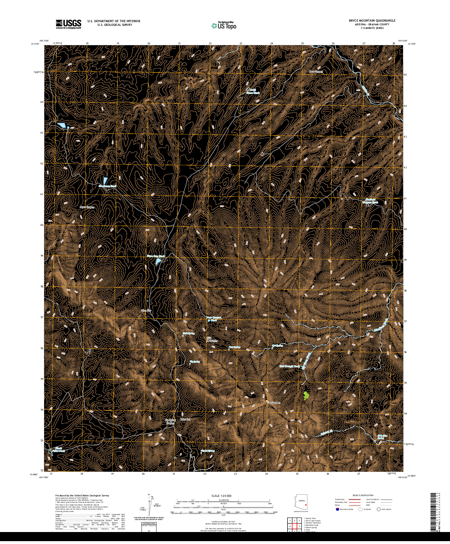 US TOPO 7.5-MINUTE MAP FOR BRYCE MOUNTAIN, AZ