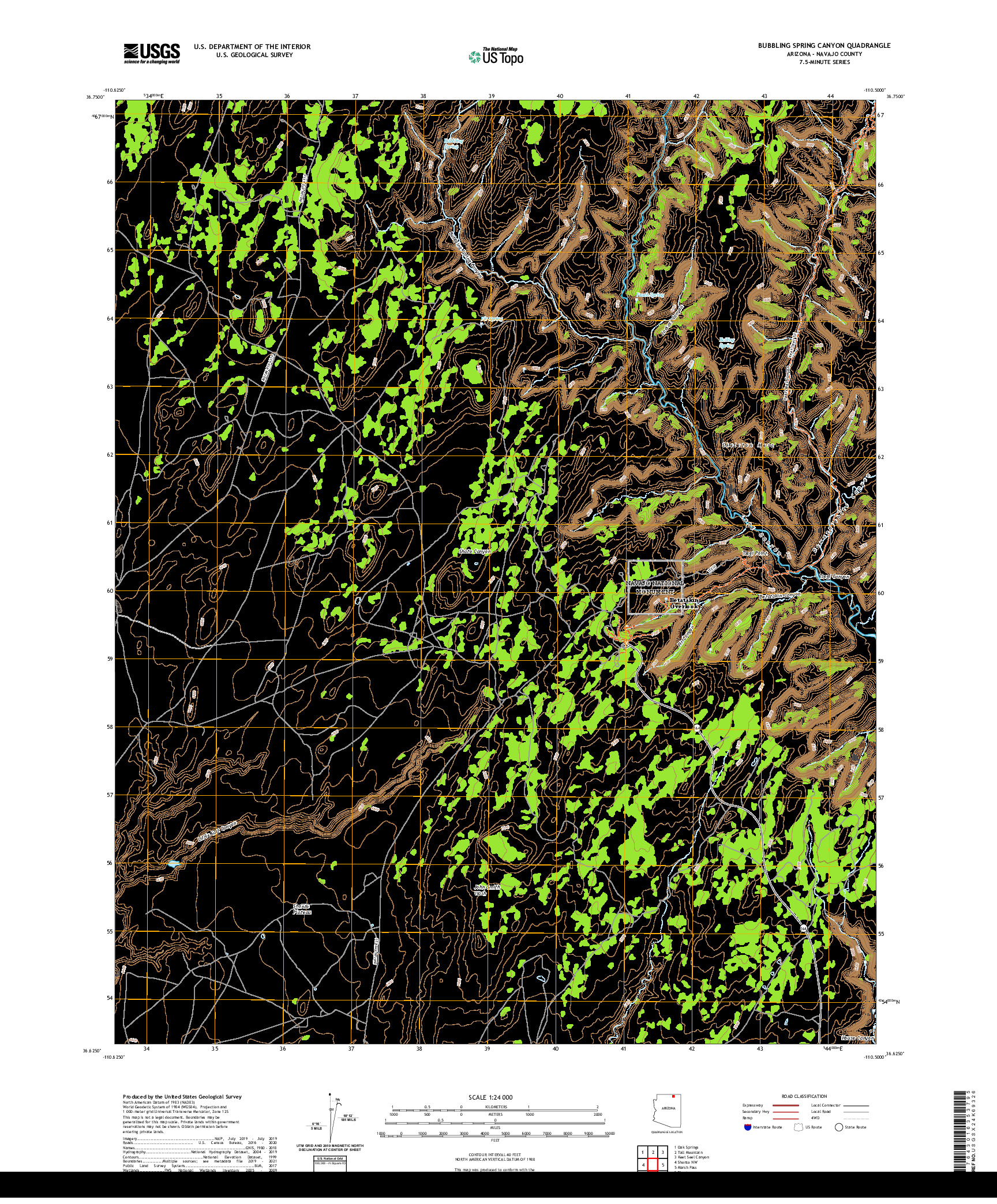 US TOPO 7.5-MINUTE MAP FOR BUBBLING SPRING CANYON, AZ