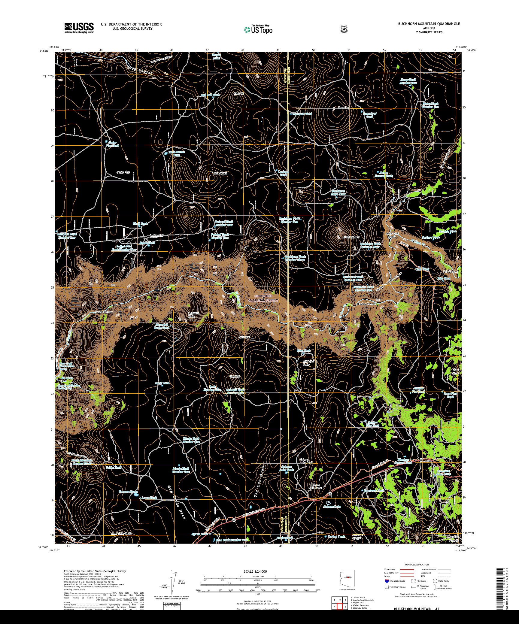 US TOPO 7.5-MINUTE MAP FOR BUCKHORN MOUNTAIN, AZ