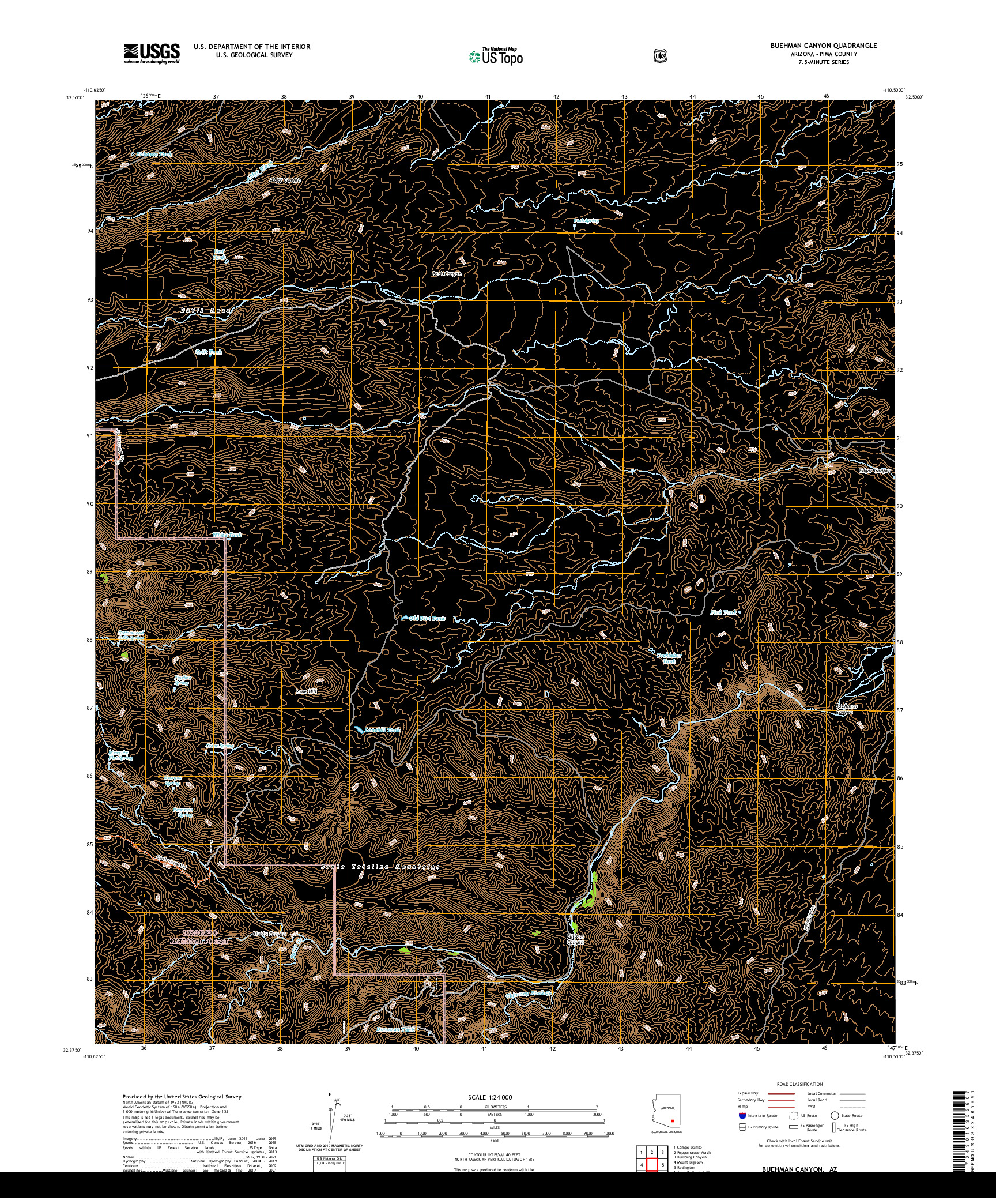 US TOPO 7.5-MINUTE MAP FOR BUEHMAN CANYON, AZ