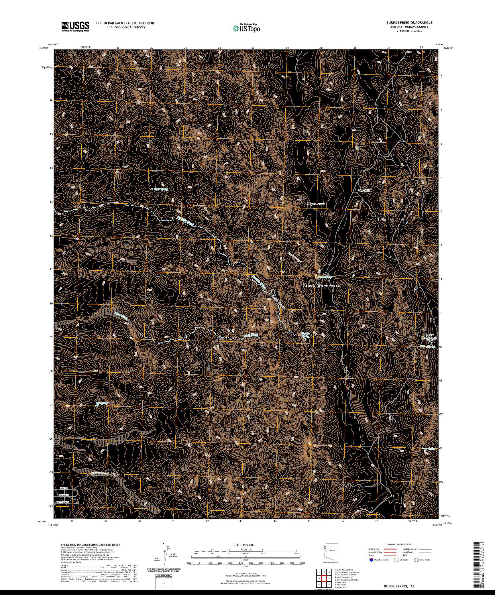 US TOPO 7.5-MINUTE MAP FOR BURNS SPRING, AZ