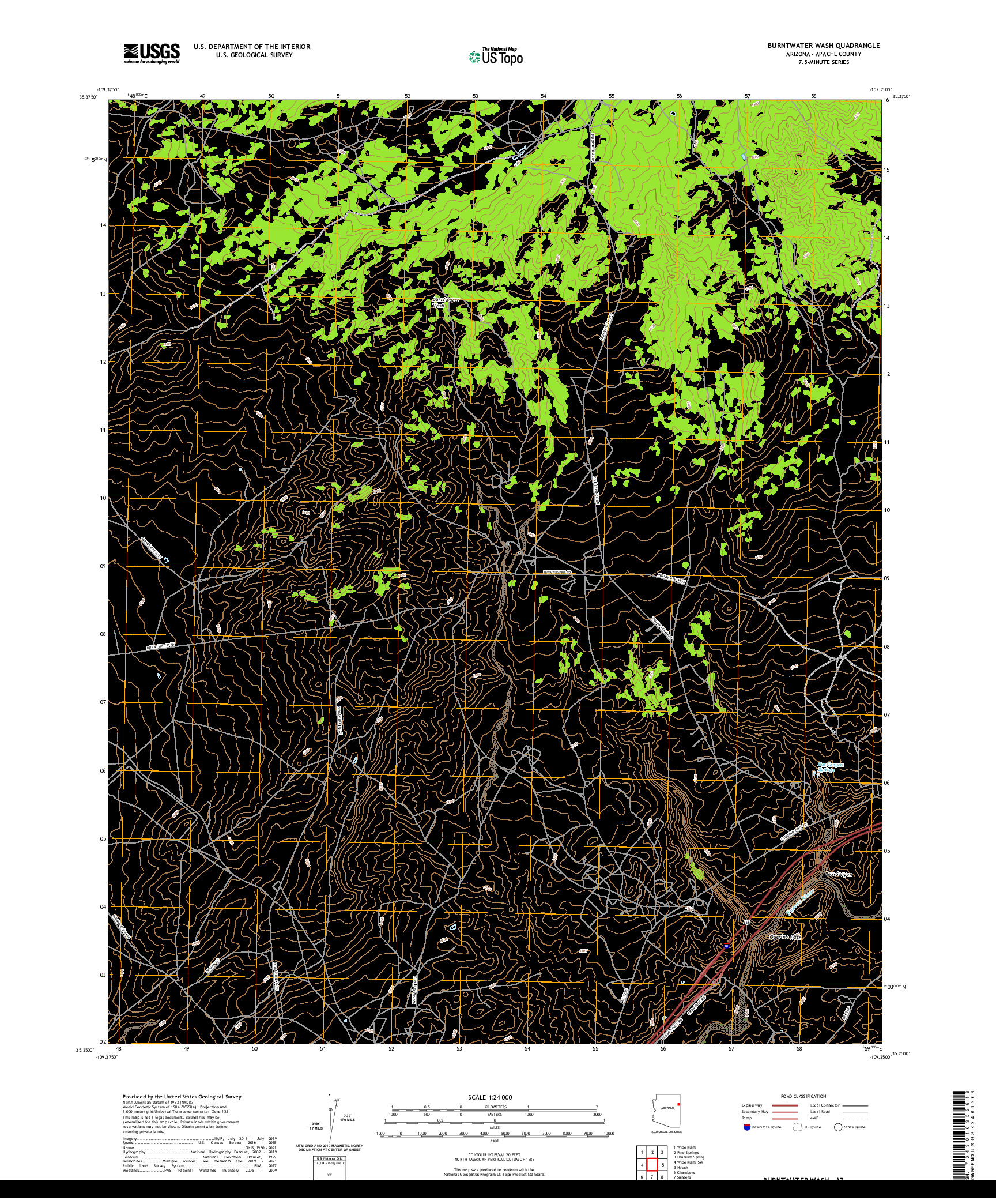 US TOPO 7.5-MINUTE MAP FOR BURNTWATER WASH, AZ