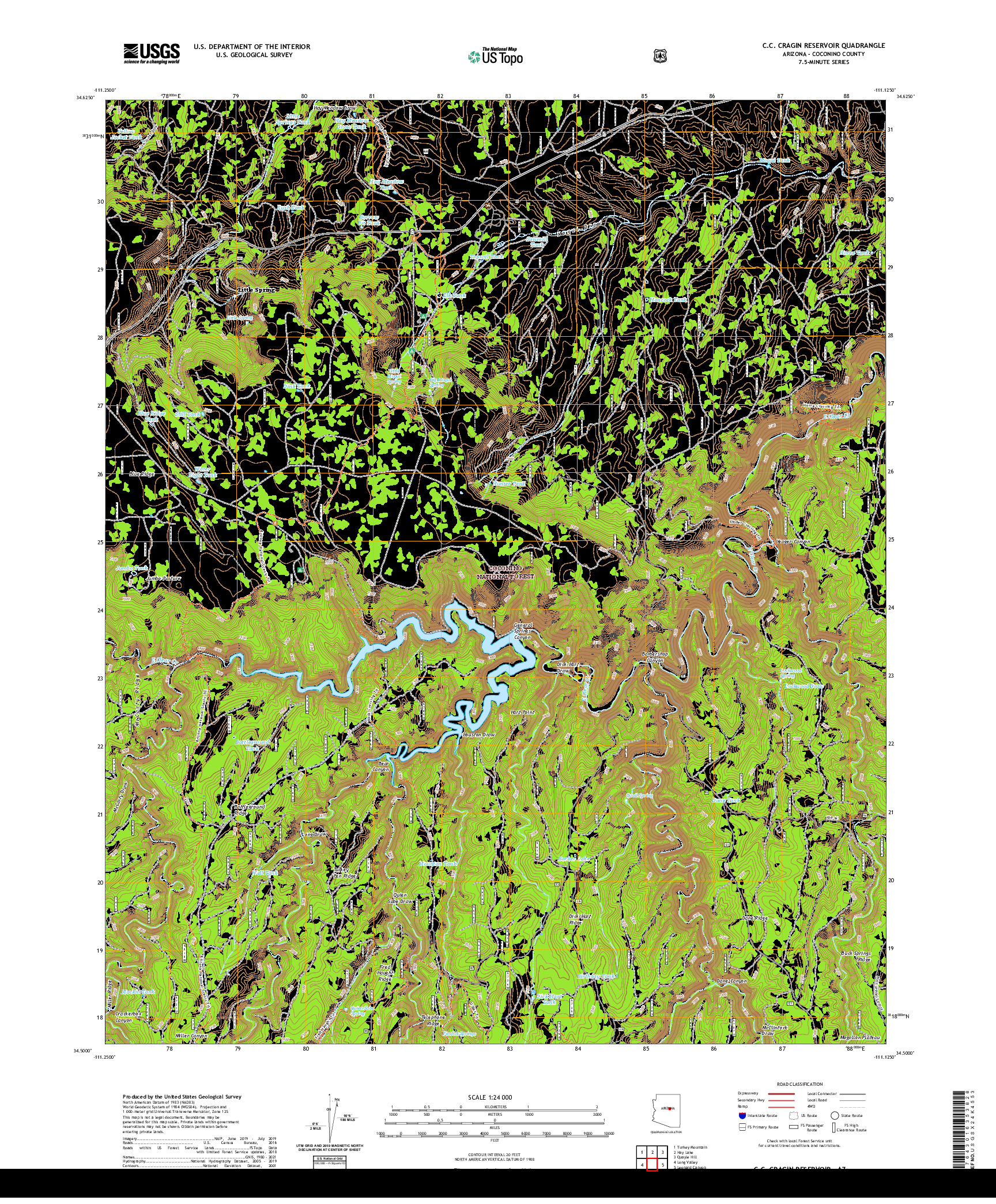 US TOPO 7.5-MINUTE MAP FOR C.C. CRAGIN RESERVOIR, AZ