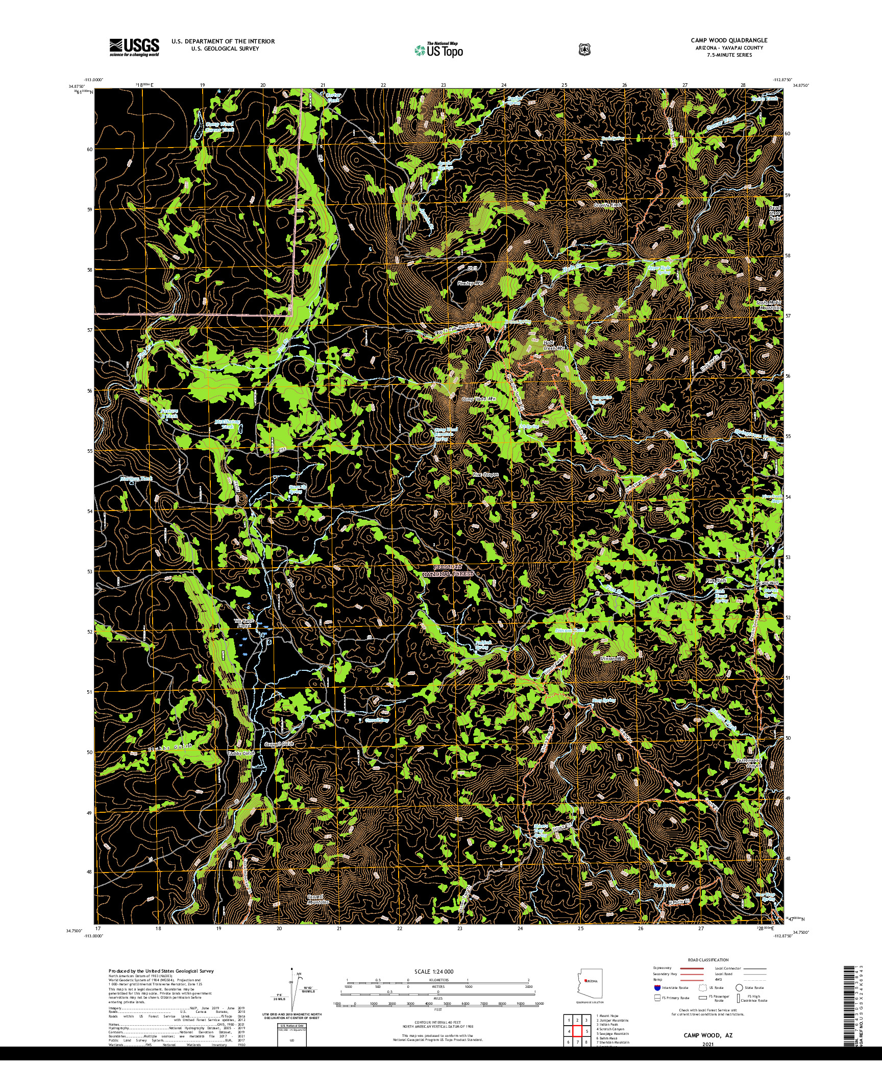 US TOPO 7.5-MINUTE MAP FOR CAMP WOOD, AZ