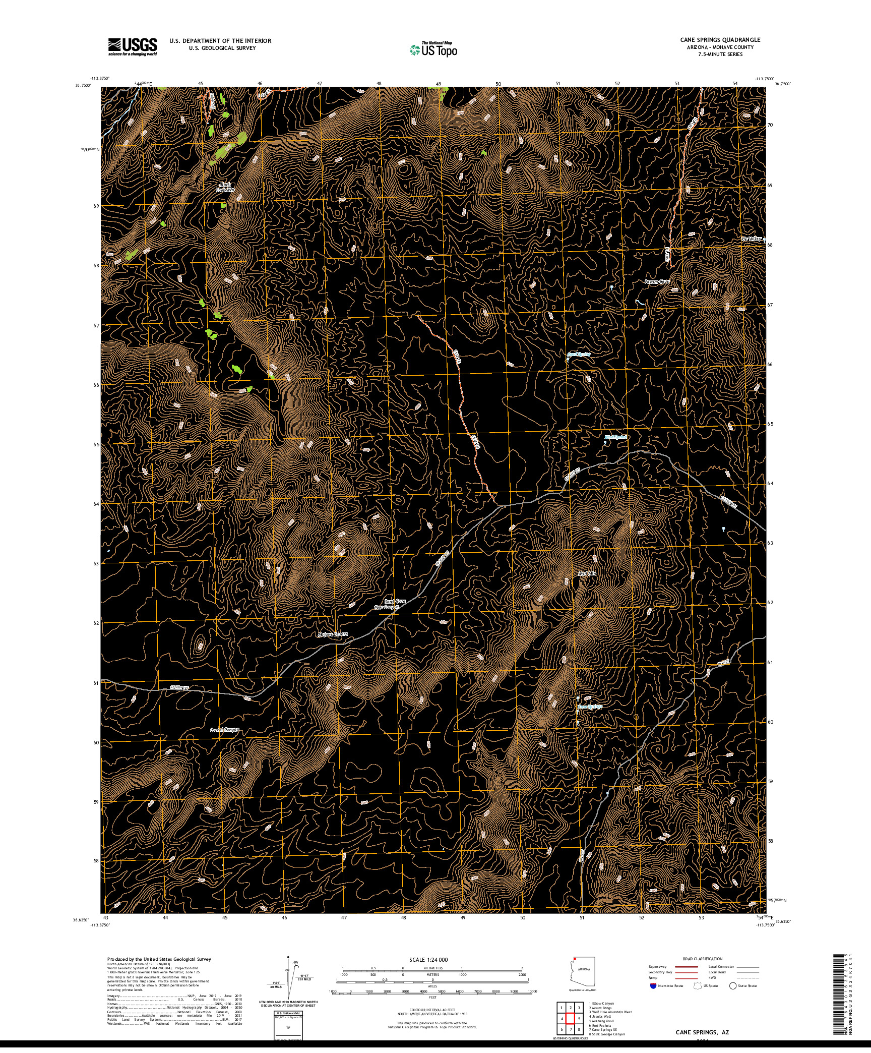 US TOPO 7.5-MINUTE MAP FOR CANE SPRINGS, AZ