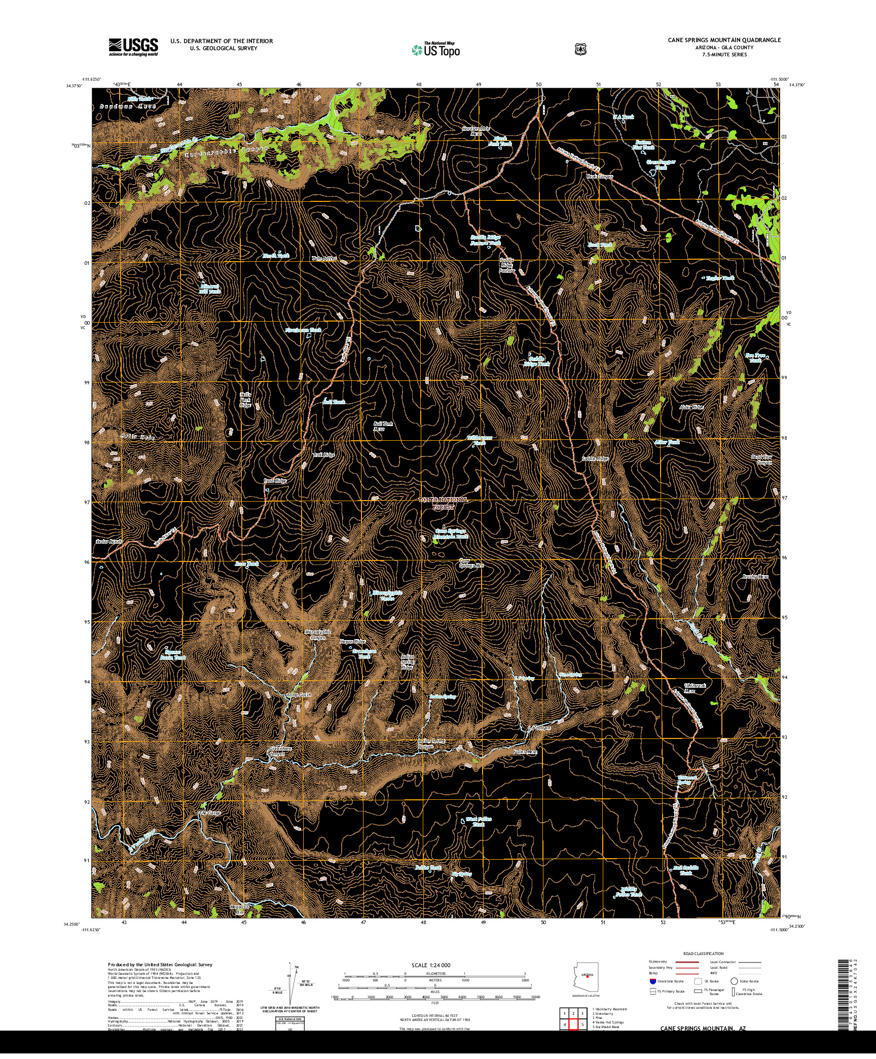 US TOPO 7.5-MINUTE MAP FOR CANE SPRINGS MOUNTAIN, AZ