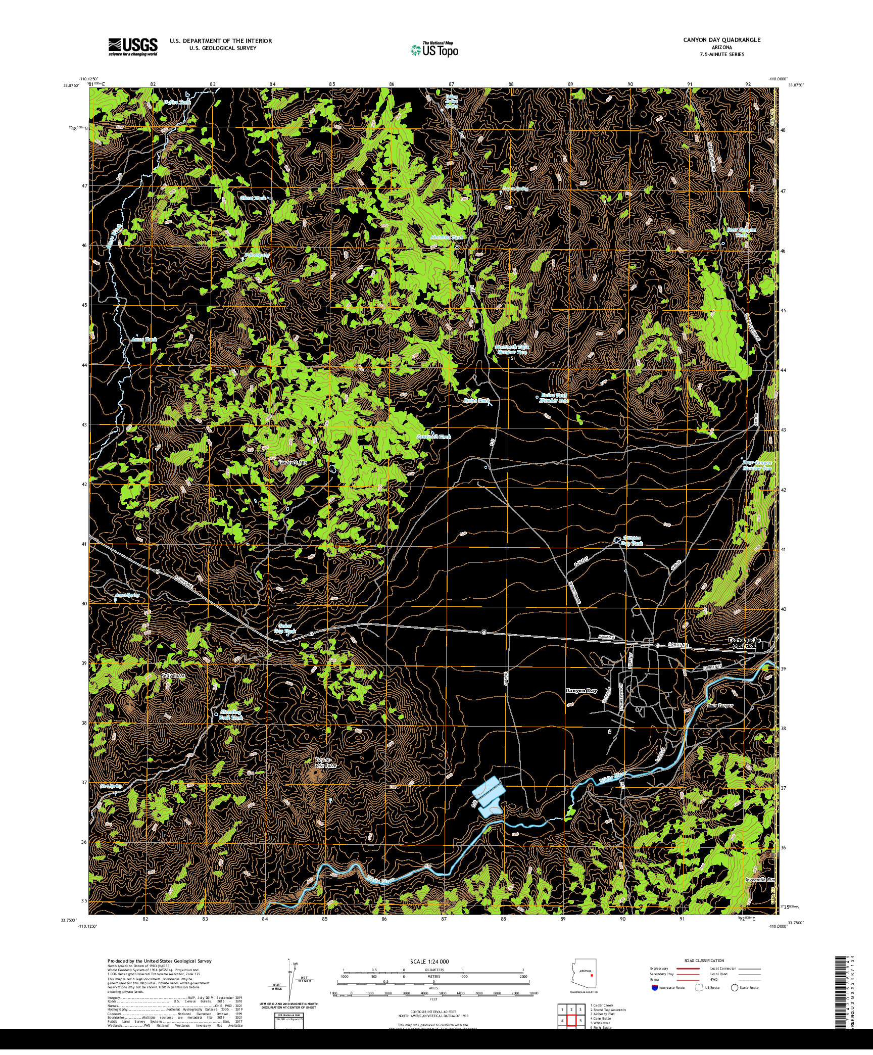 US TOPO 7.5-MINUTE MAP FOR CANYON DAY, AZ