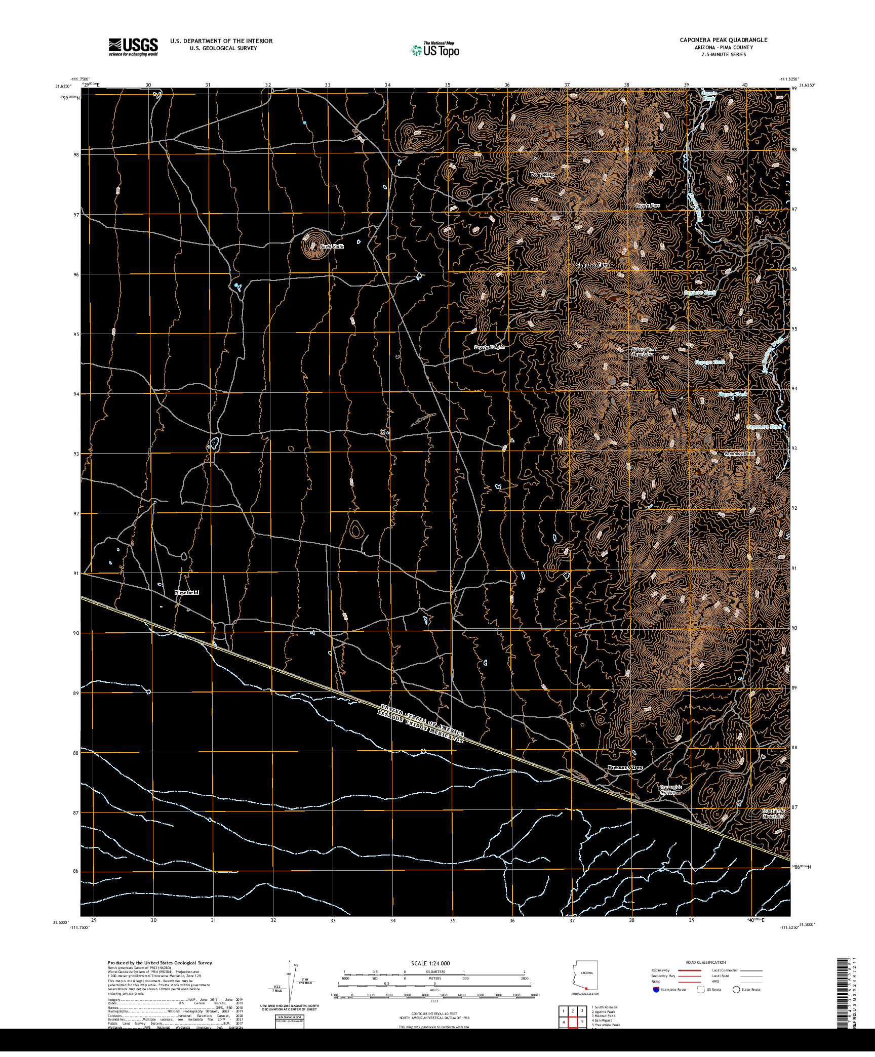 USGS US TOPO 7.5-MINUTE MAP FOR CAPONERA PEAK, AZ,SON 2021