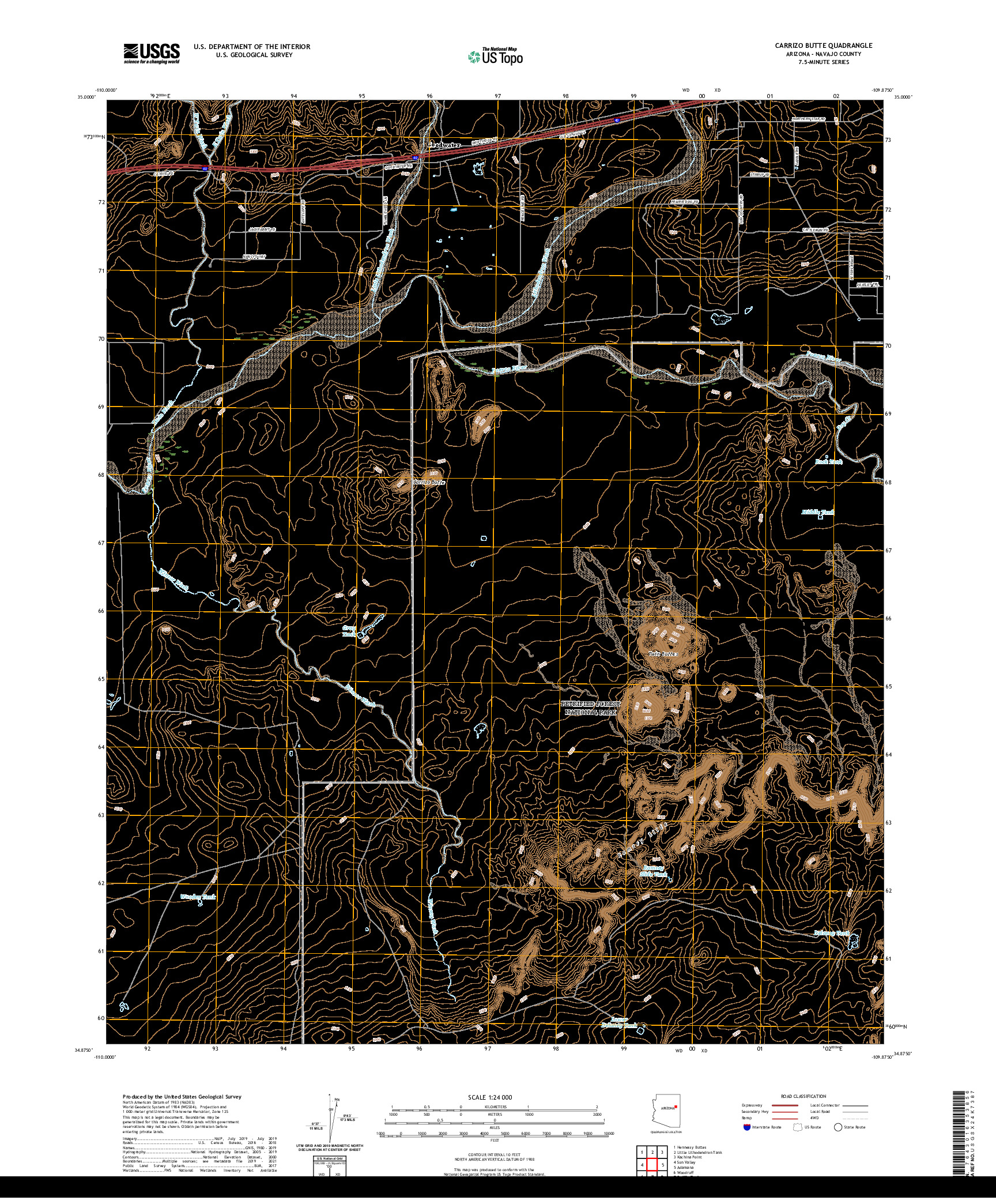 US TOPO 7.5-MINUTE MAP FOR CARRIZO BUTTE, AZ