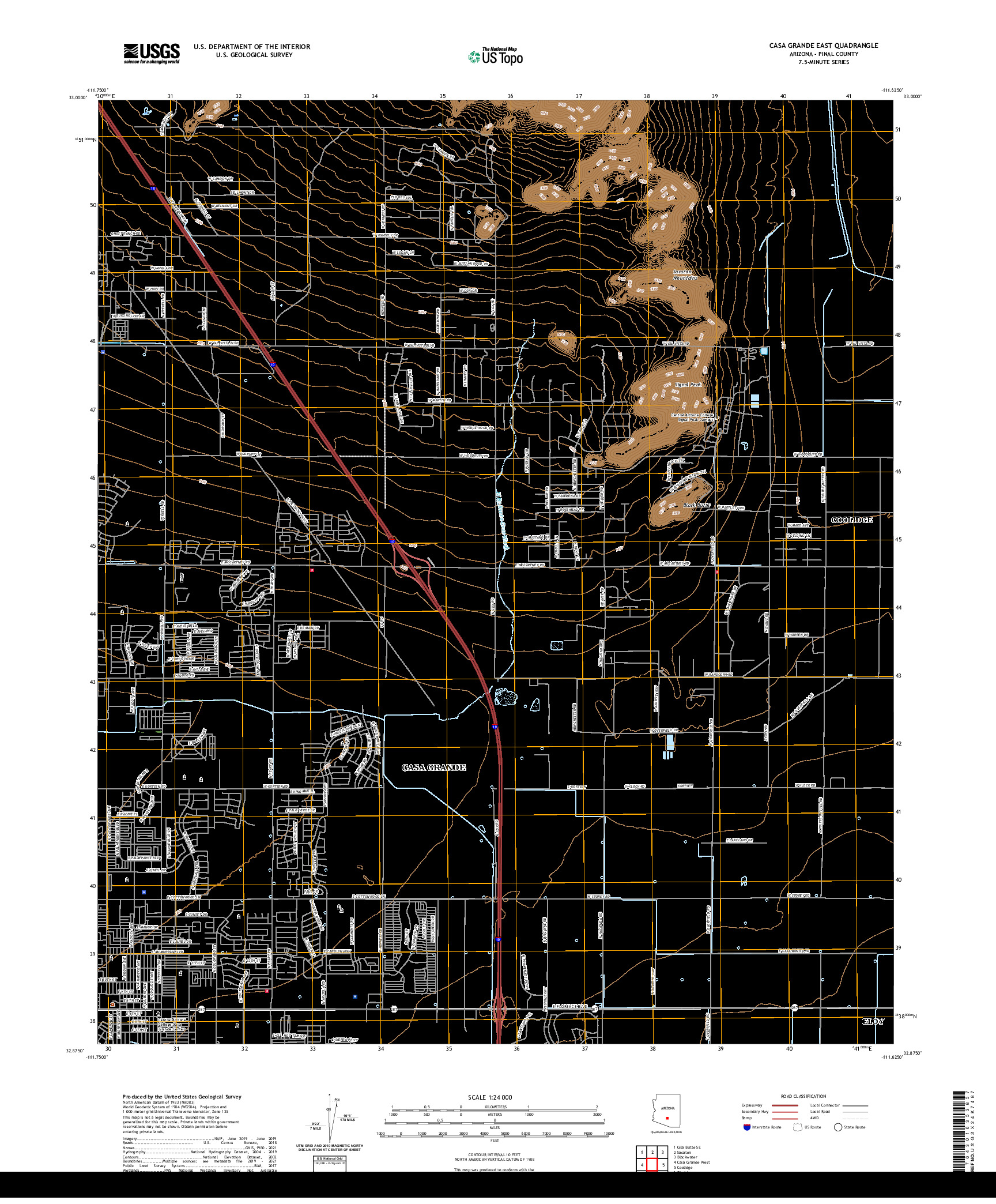 US TOPO 7.5-MINUTE MAP FOR CASA GRANDE EAST, AZ