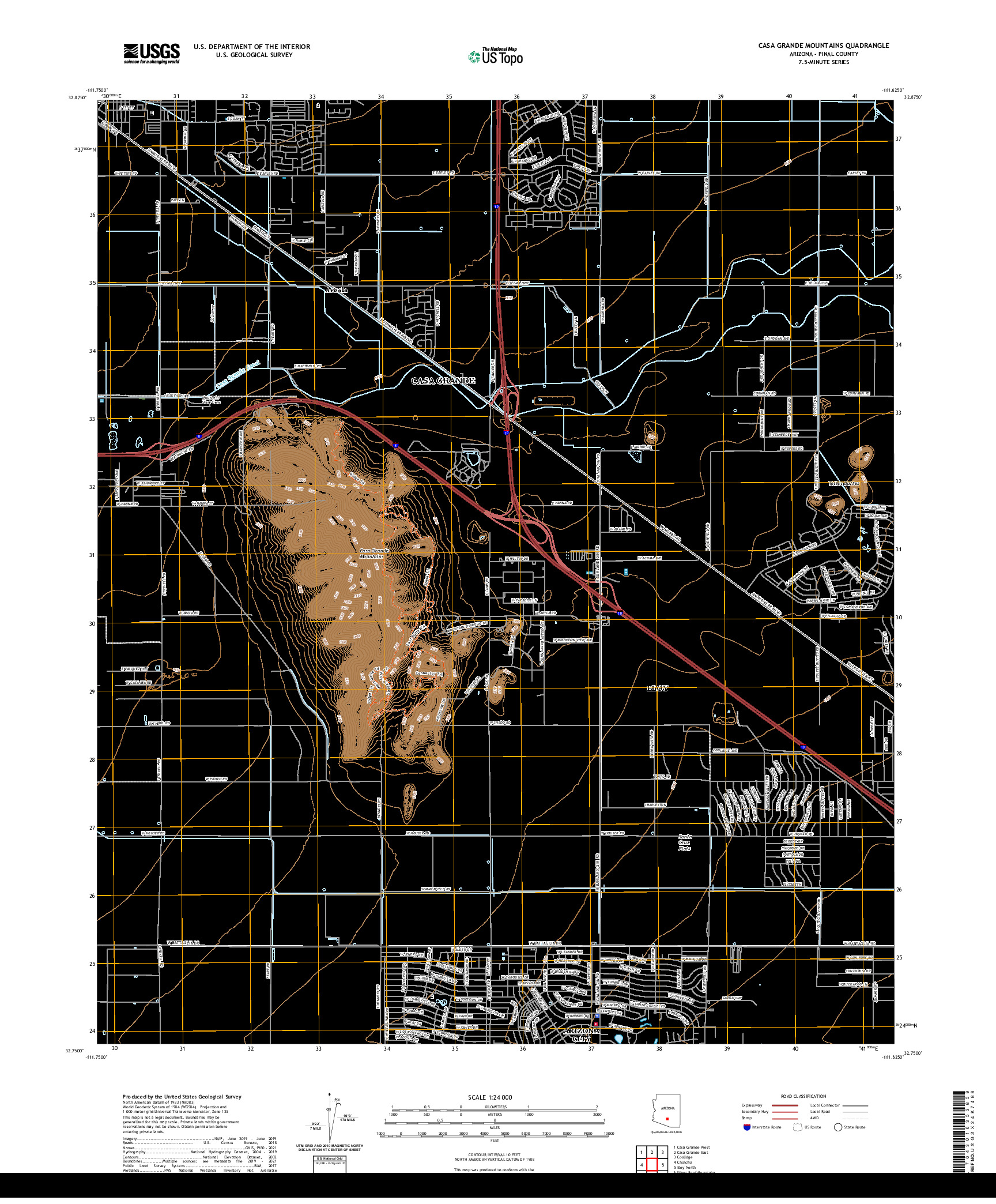 US TOPO 7.5-MINUTE MAP FOR CASA GRANDE MOUNTAINS, AZ
