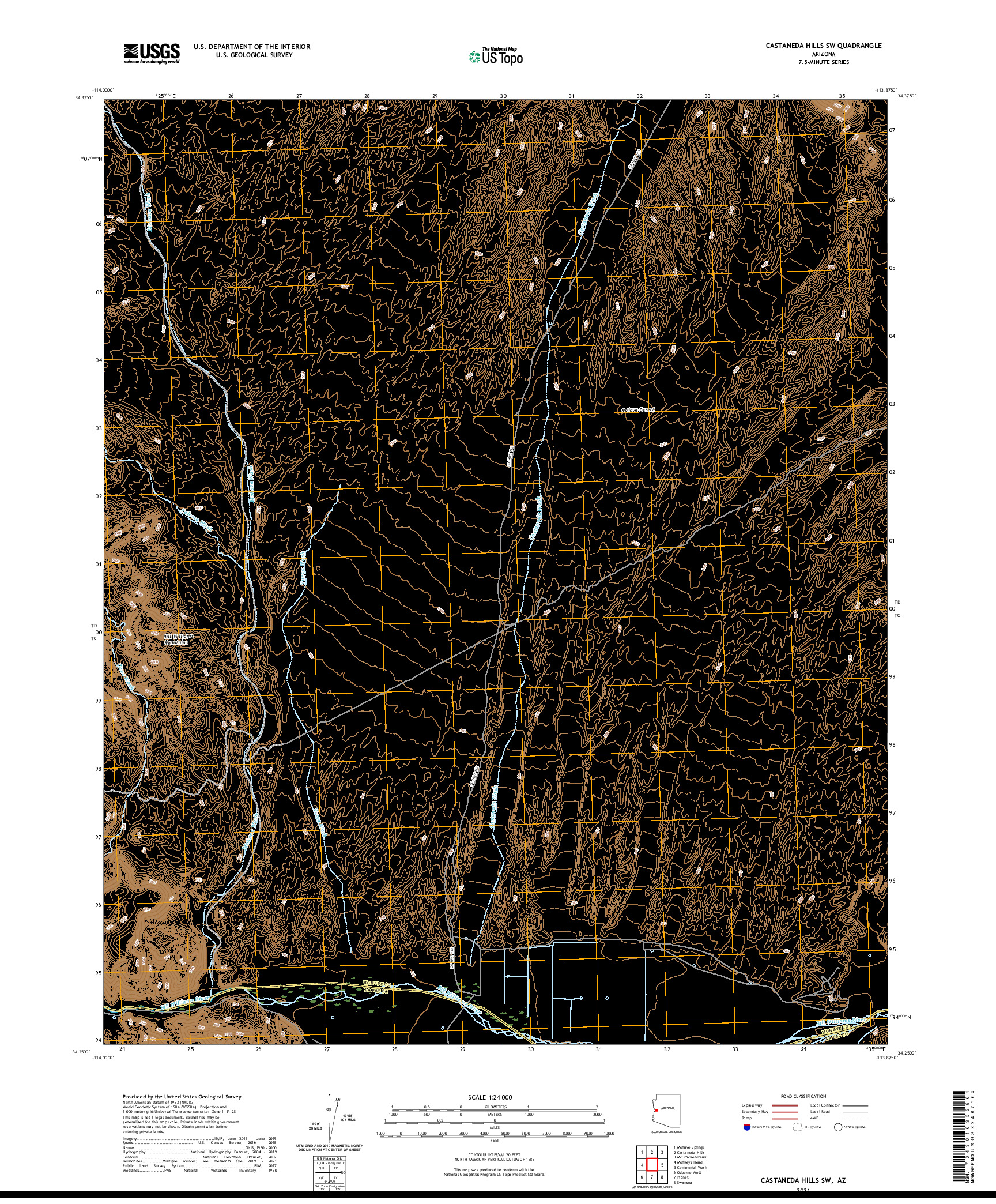 US TOPO 7.5-MINUTE MAP FOR CASTANEDA HILLS SW, AZ