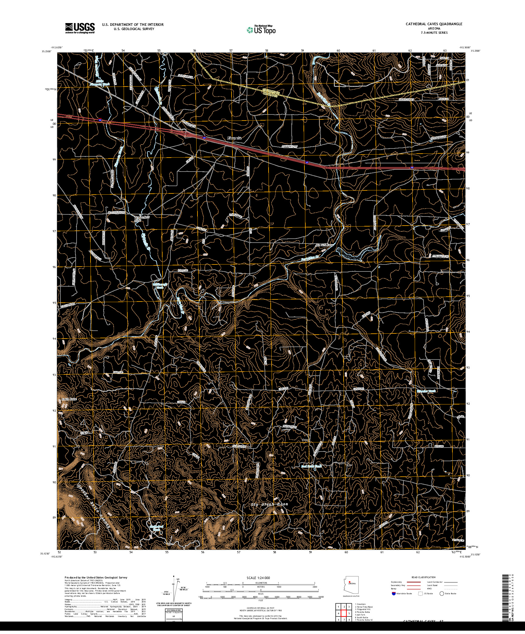 US TOPO 7.5-MINUTE MAP FOR CATHEDRAL CAVES, AZ