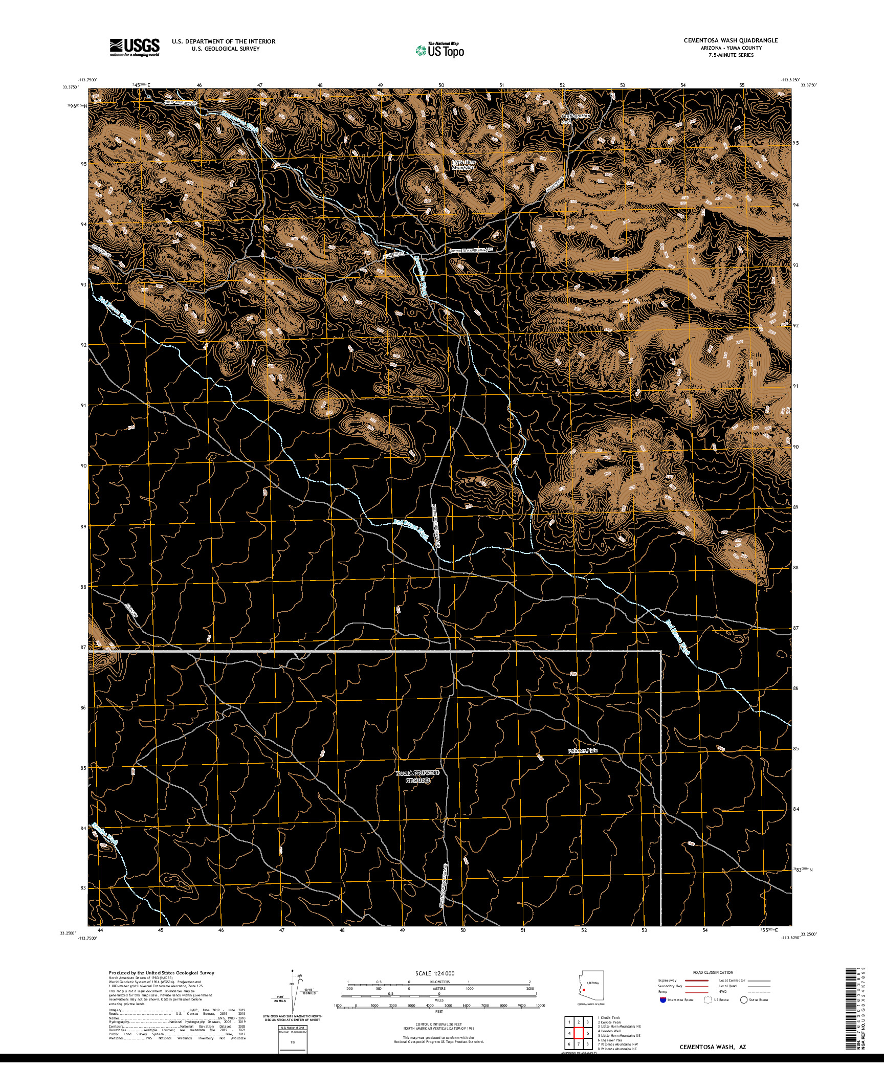 US TOPO 7.5-MINUTE MAP FOR CEMENTOSA WASH, AZ