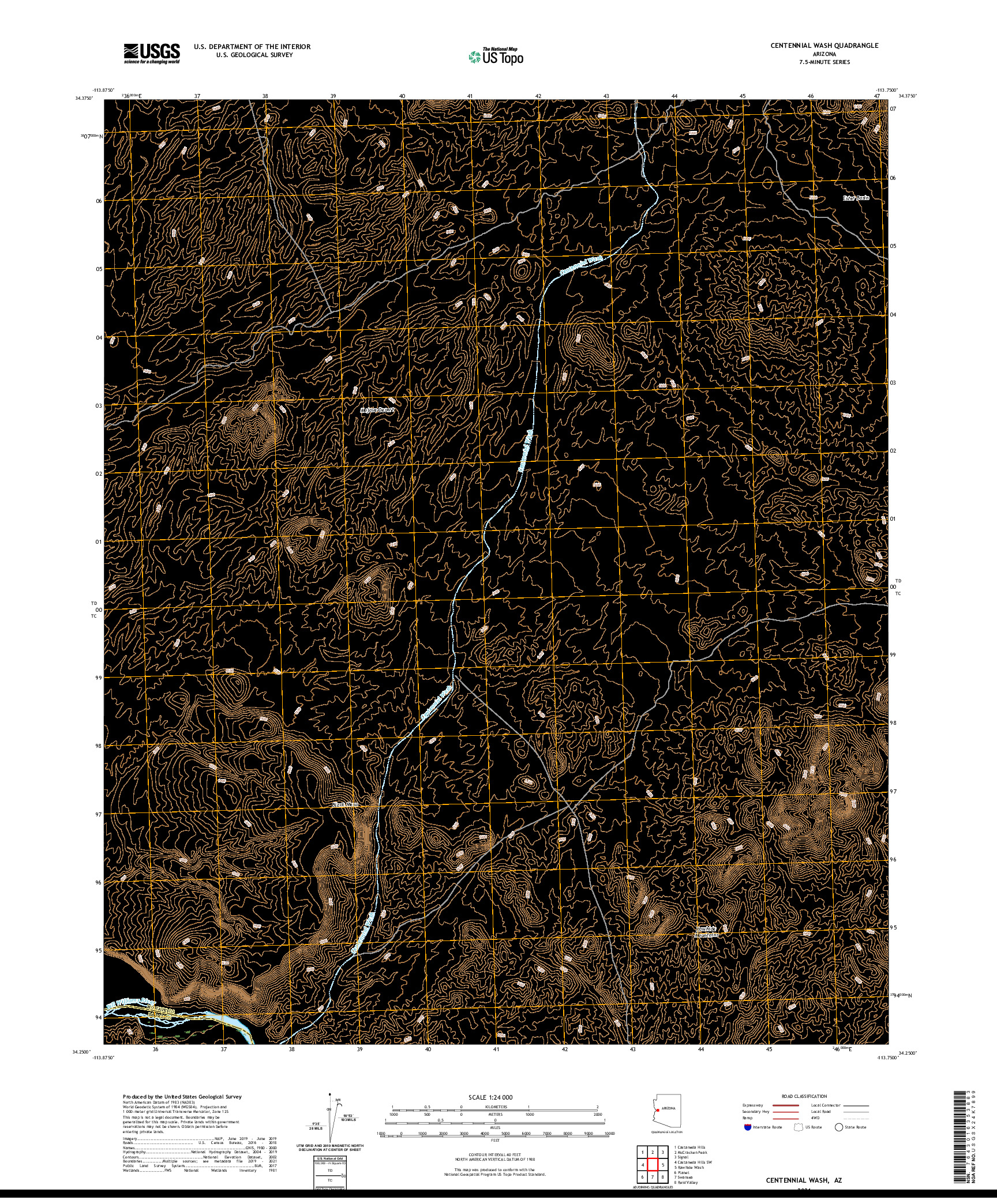 US TOPO 7.5-MINUTE MAP FOR CENTENNIAL WASH, AZ