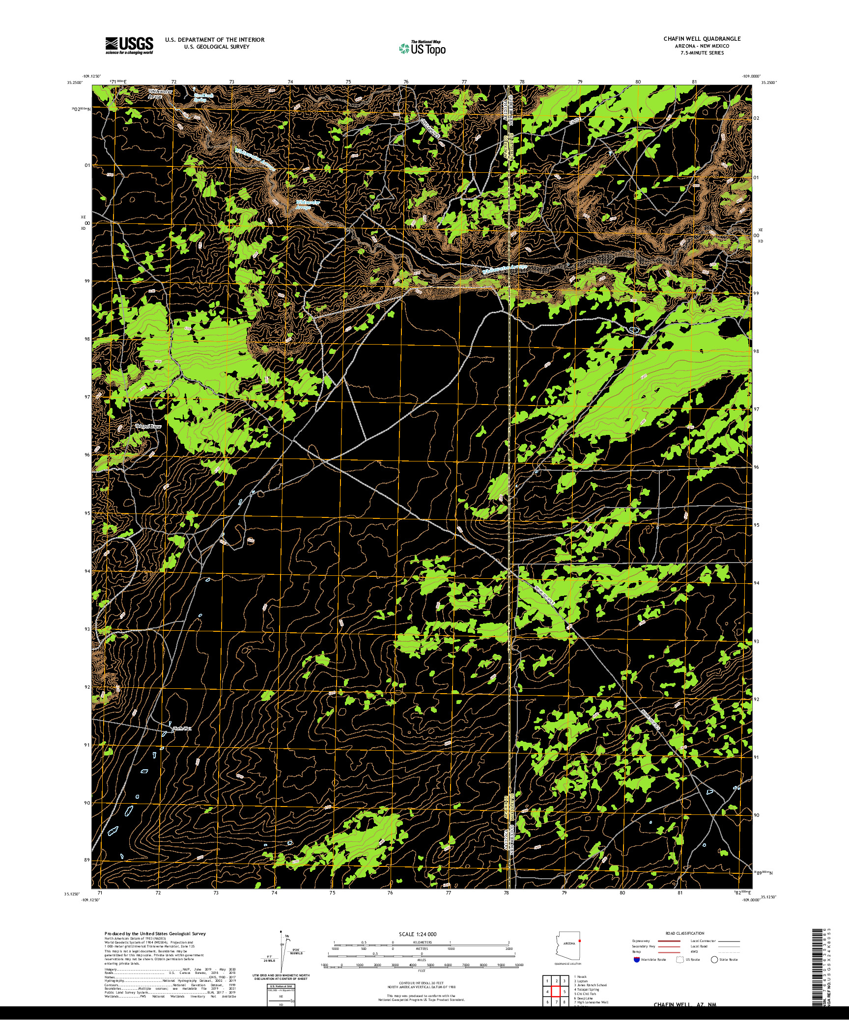 US TOPO 7.5-MINUTE MAP FOR CHAFIN WELL, AZ,NM