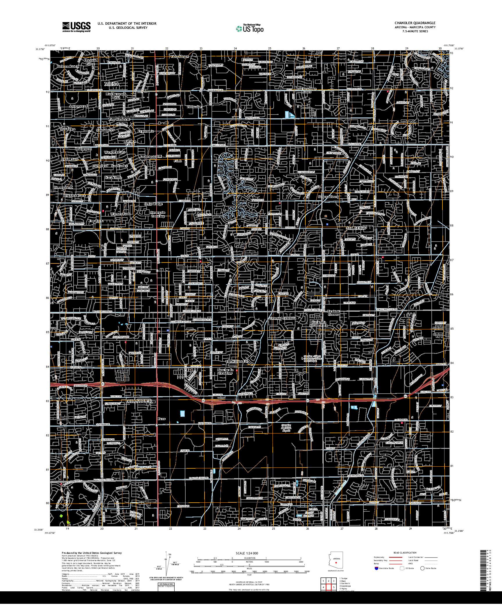 US TOPO 7.5-MINUTE MAP FOR CHANDLER, AZ