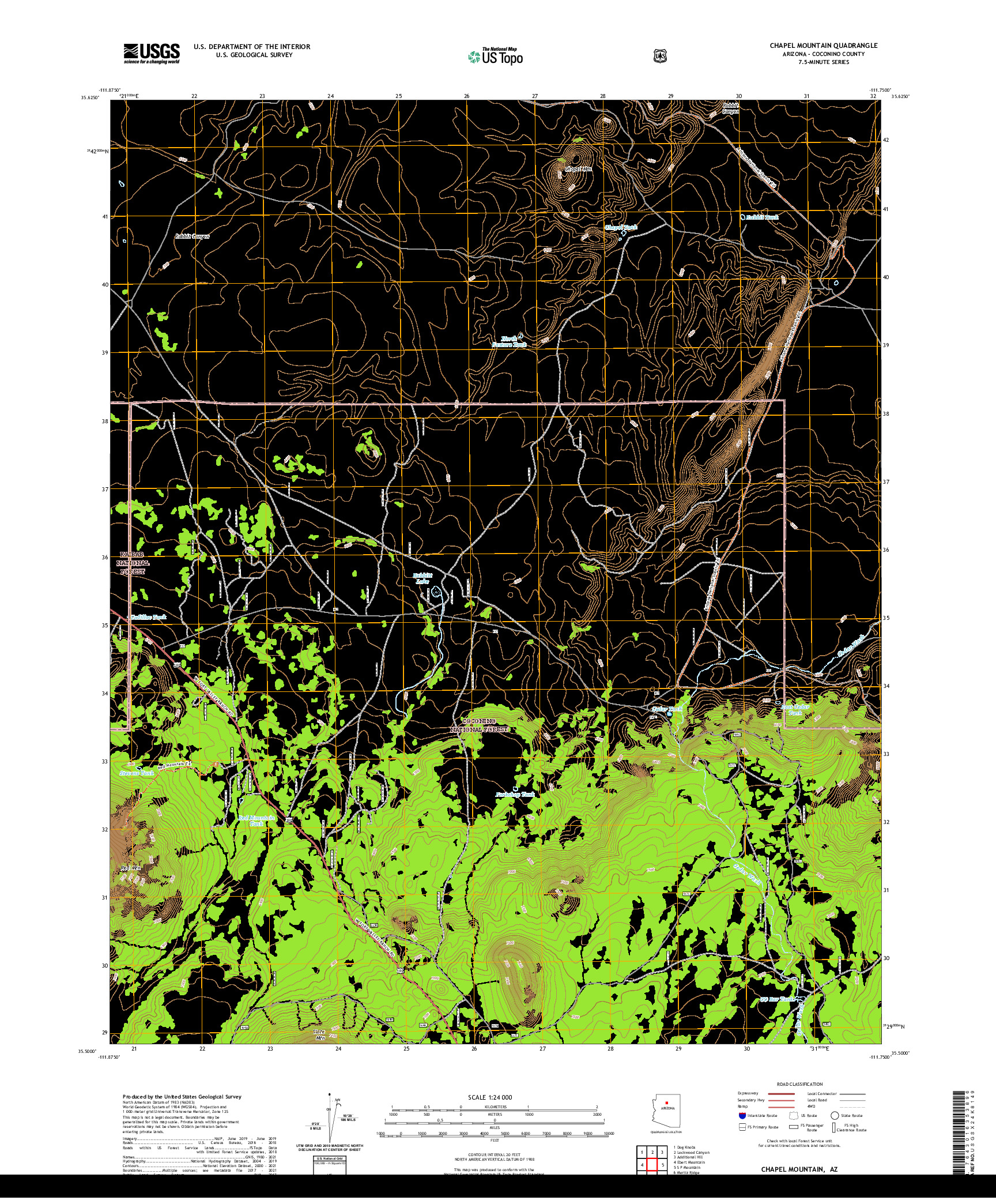 US TOPO 7.5-MINUTE MAP FOR CHAPEL MOUNTAIN, AZ