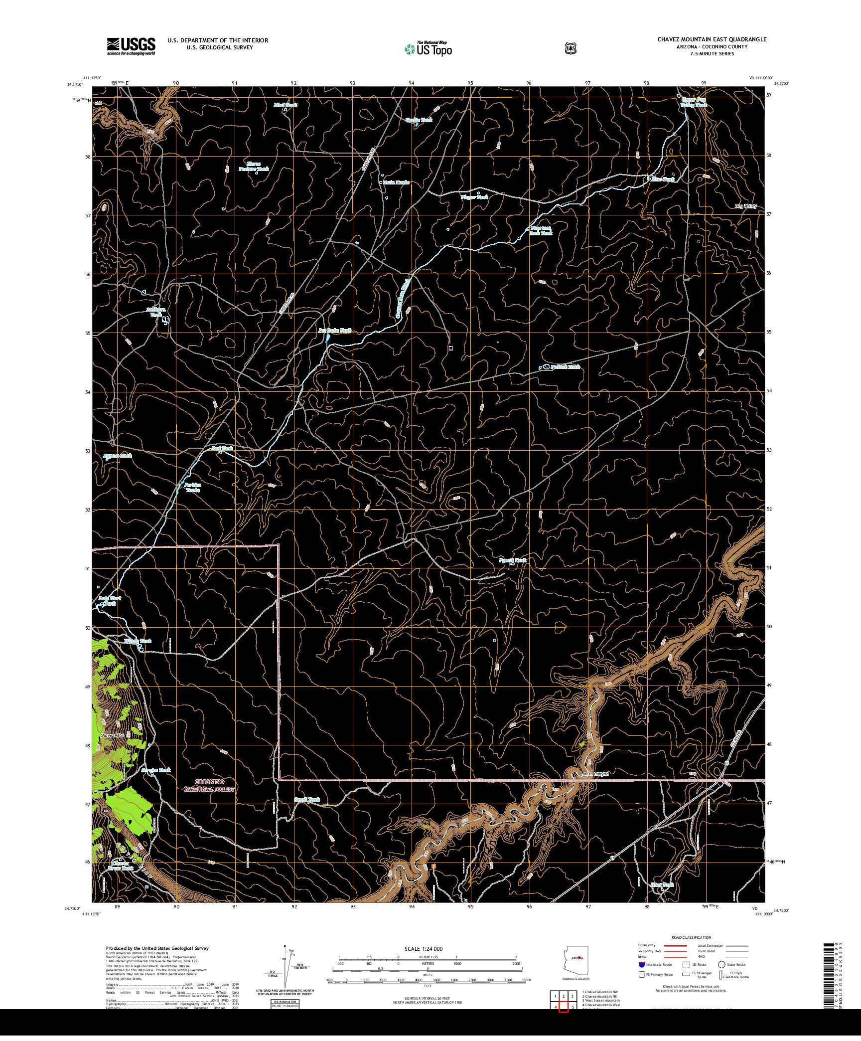 US TOPO 7.5-MINUTE MAP FOR CHAVEZ MOUNTAIN EAST, AZ