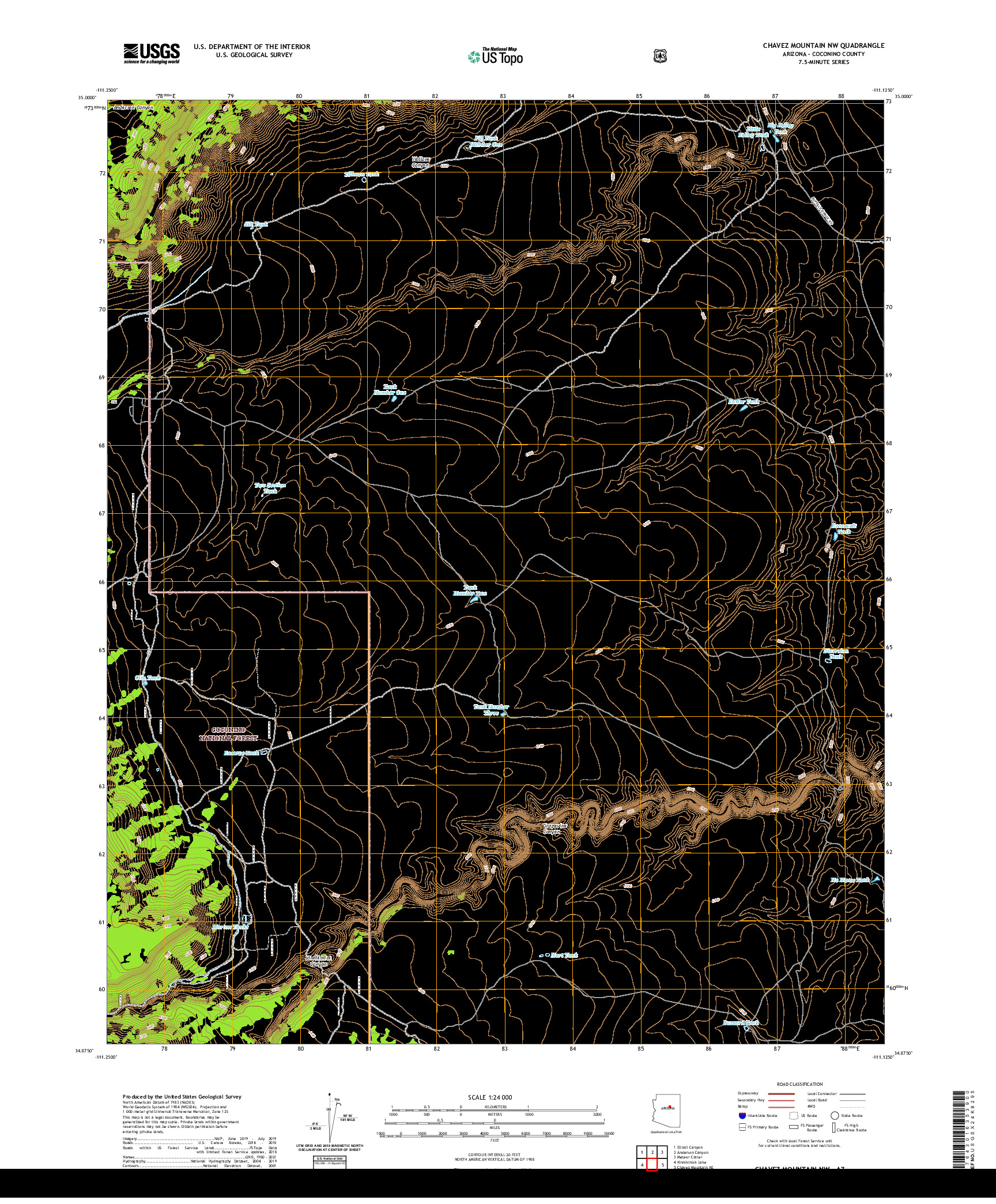 US TOPO 7.5-MINUTE MAP FOR CHAVEZ MOUNTAIN NW, AZ