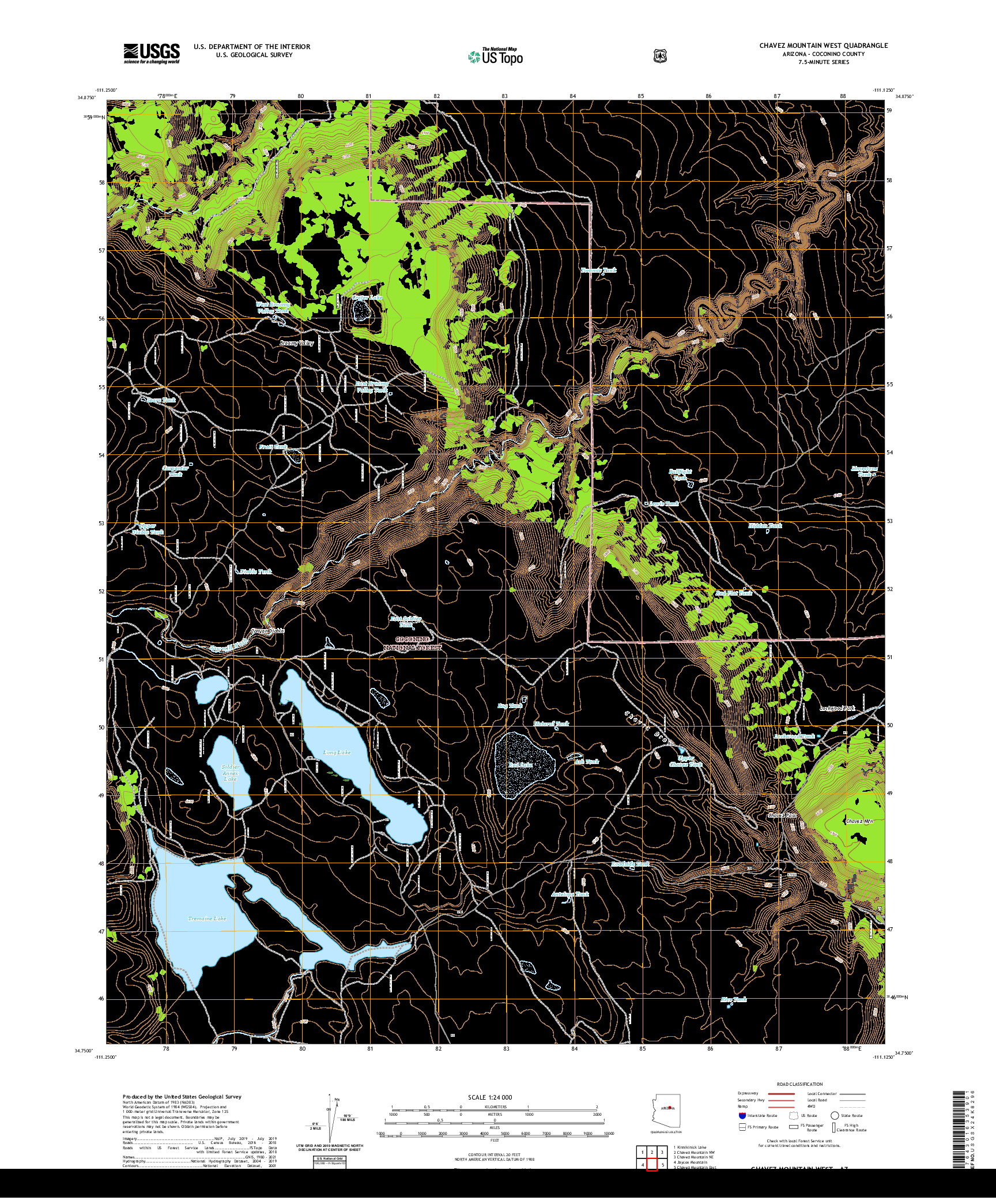 US TOPO 7.5-MINUTE MAP FOR CHAVEZ MOUNTAIN WEST, AZ