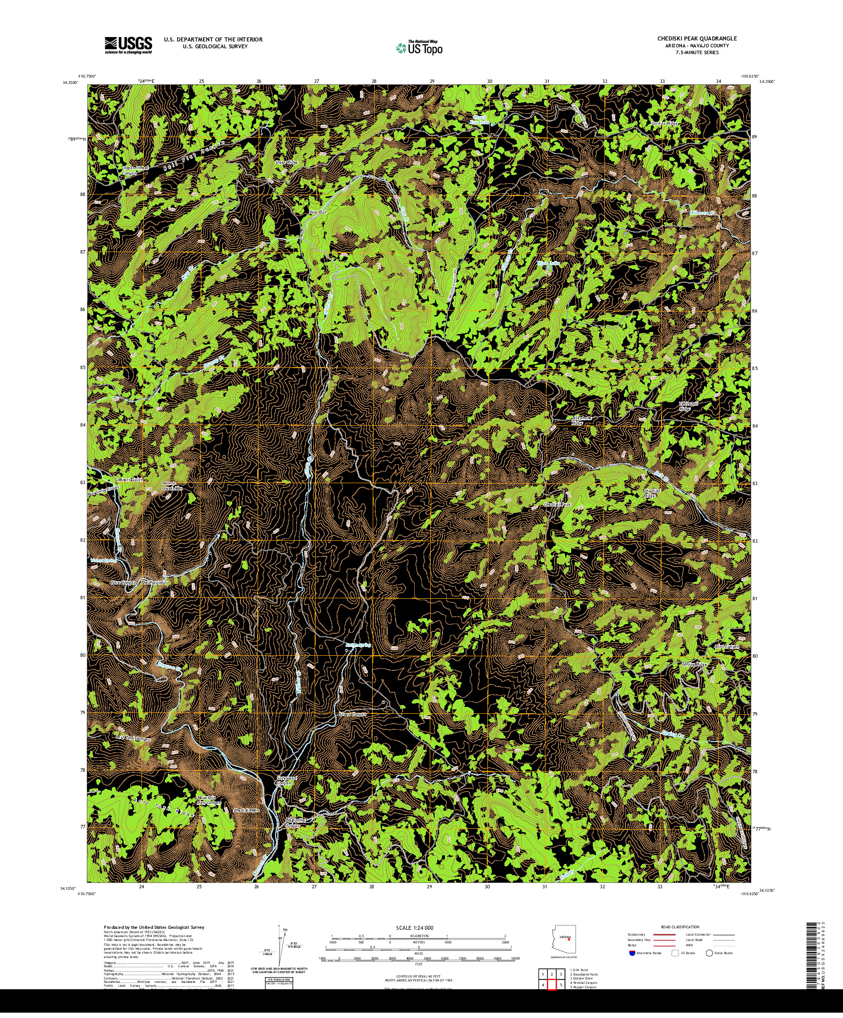 US TOPO 7.5-MINUTE MAP FOR CHEDISKI PEAK, AZ