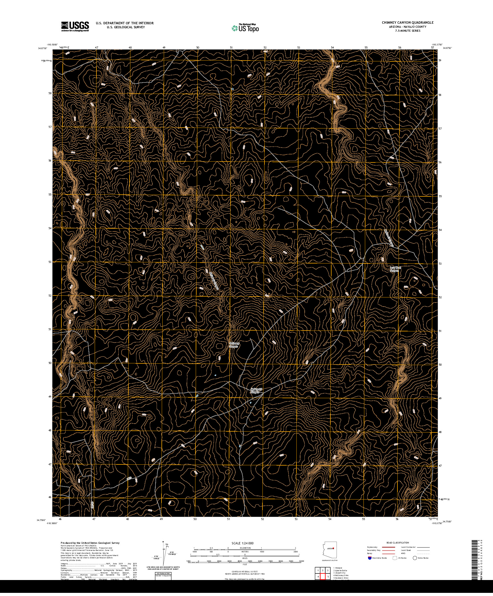 US TOPO 7.5-MINUTE MAP FOR CHIMNEY CANYON, AZ