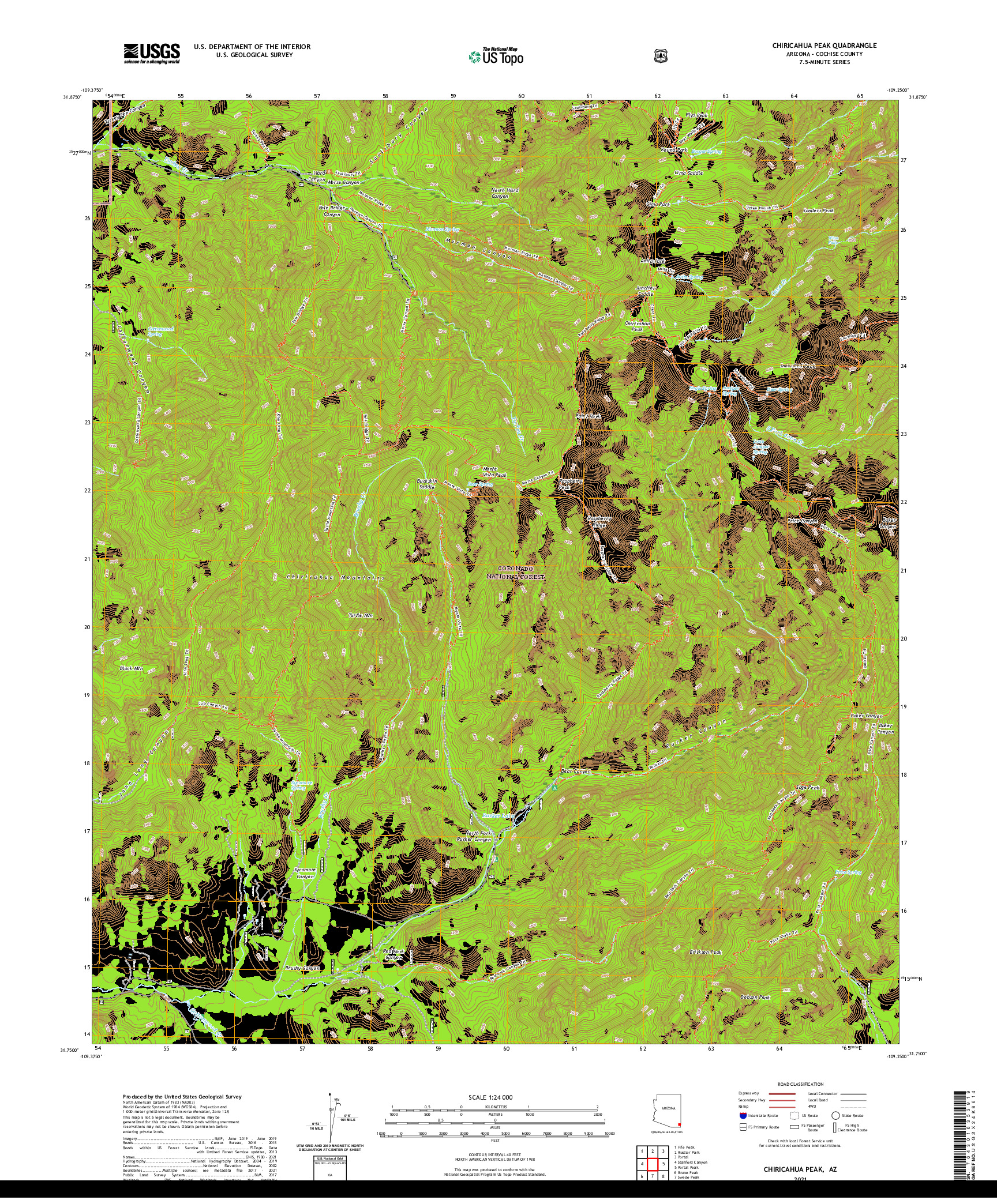 US TOPO 7.5-MINUTE MAP FOR CHIRICAHUA PEAK, AZ